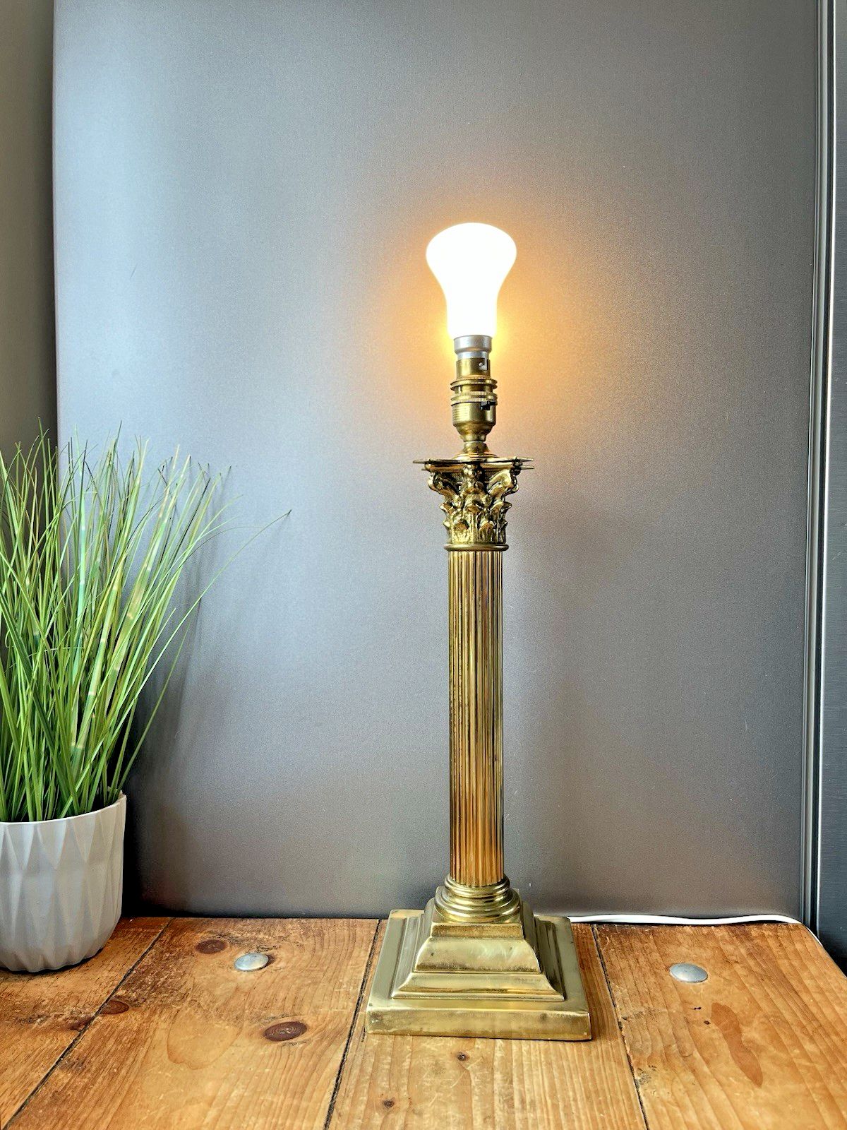 photo buy Large Antique Art Deco Corinthian Column Table Lamp Acanthus Leaf Country House