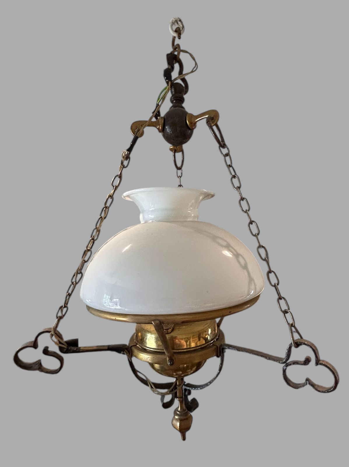 A Fabulous Arts And Craft Wrought Iron And Brass Lamp 'Converted' Electric