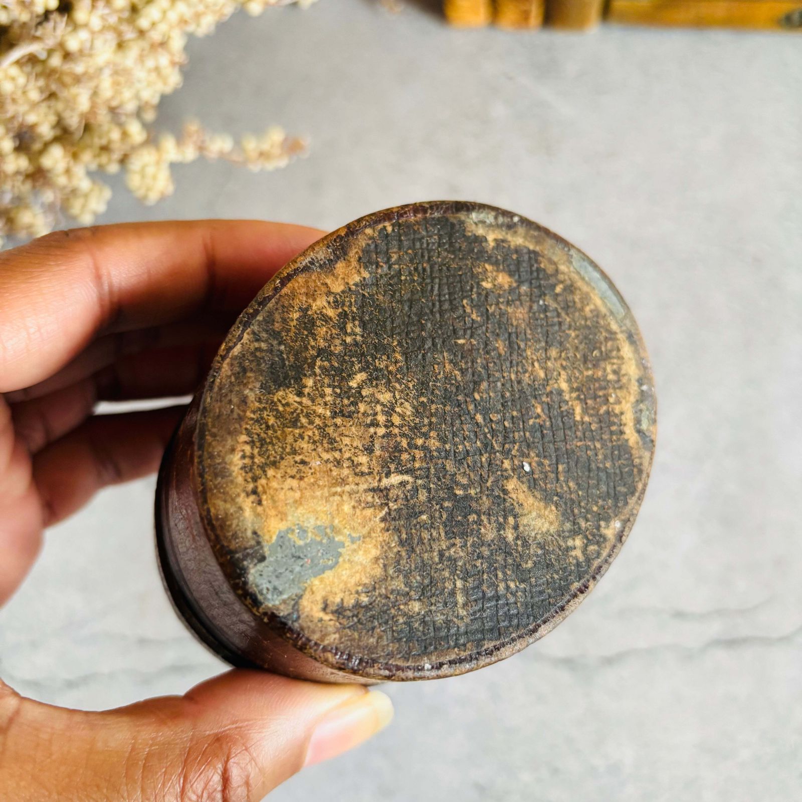 photo for sale Large Victorian Oval Leather Covered Traveling Inkwell