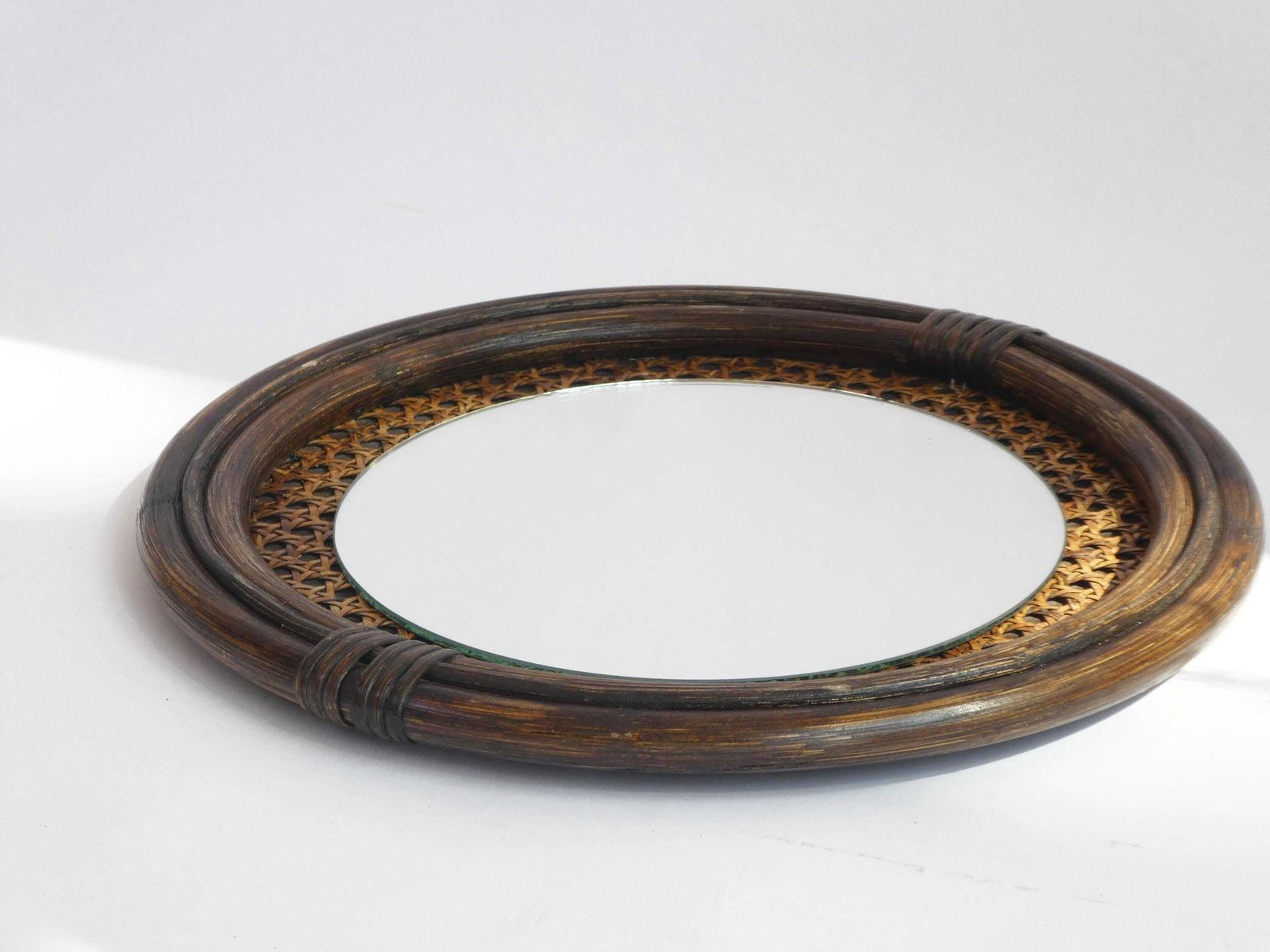 Vintage Round Vintage Bamboo Wall Mirror, Mid Century Boho Style Mirror, Wall Decor photo Home Decor