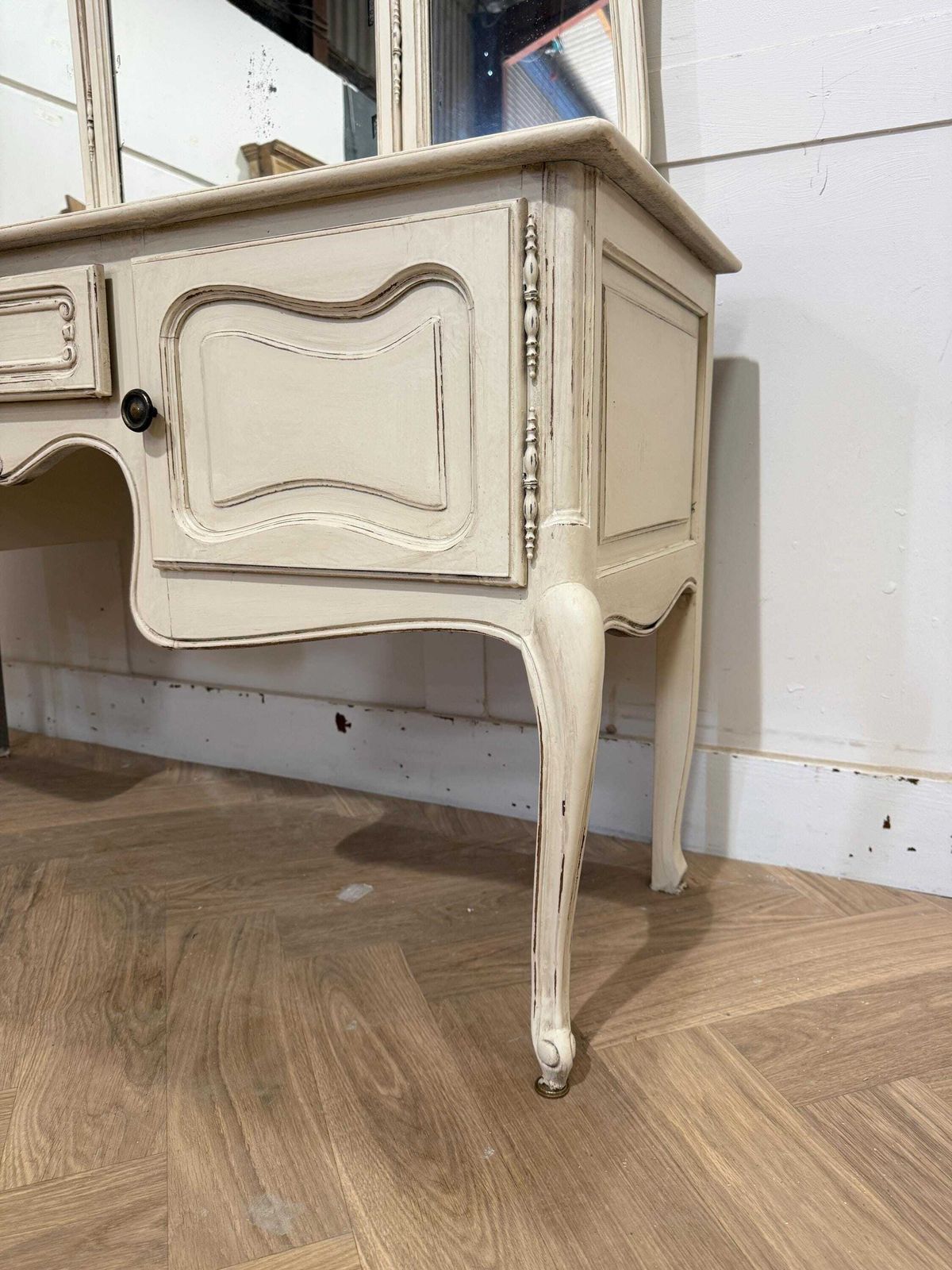 Vintage Painted French Dressing Table 1 Drawer, 2 Cupboards & 3 Way Mirror photo furniture