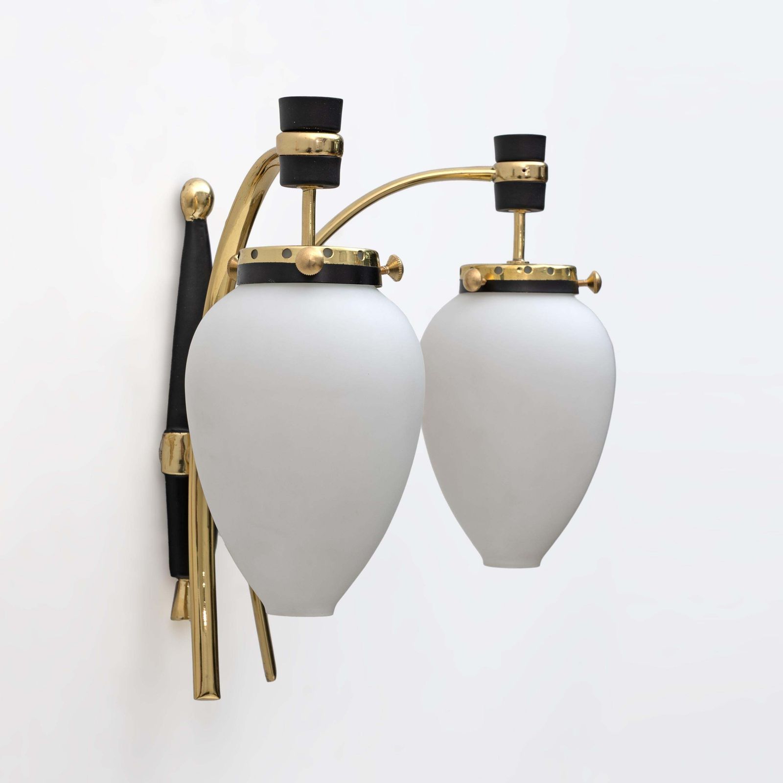 Stilnovo Mid Century Modern Italian Brass And Murano Glass Sconces, 1950s, Pair photo buy