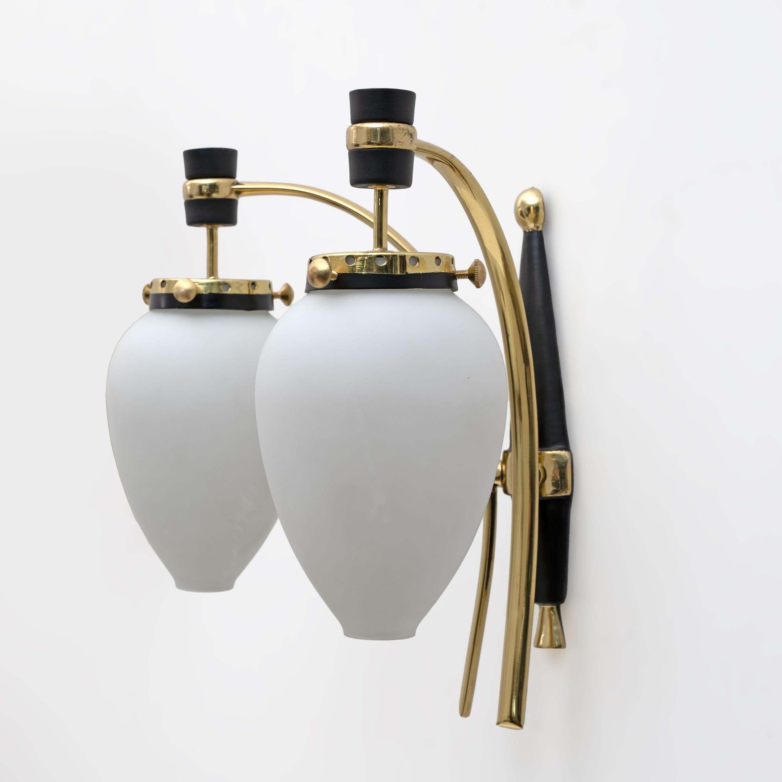 Stilnovo Mid Century Modern Italian Brass And Murano Glass Sconces, 1950s, Pair photo vintage