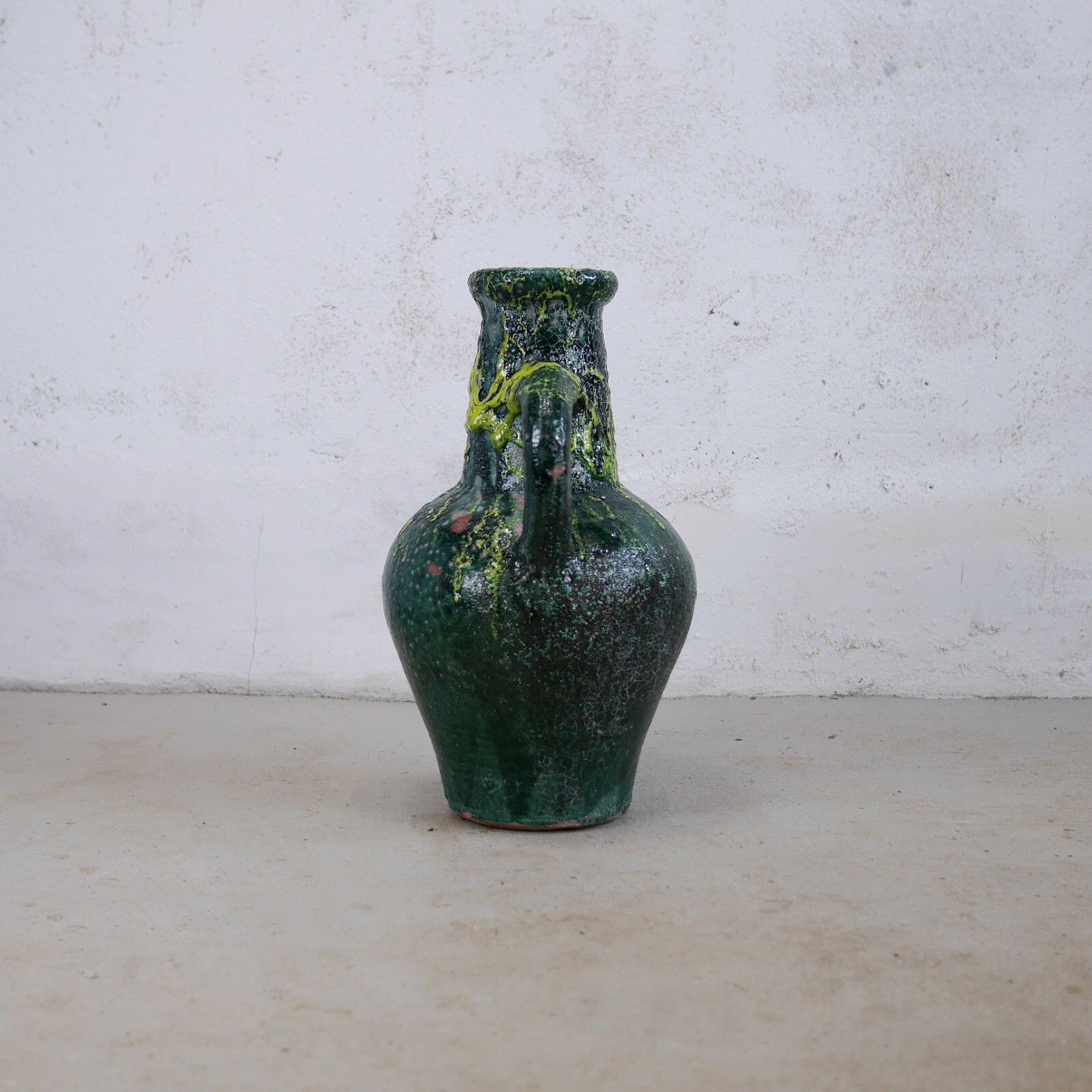 Terracotta Green Fat Lava Glazed Olive Jar Rustic Vase Urn Pot Amphora #102926 photo furniture