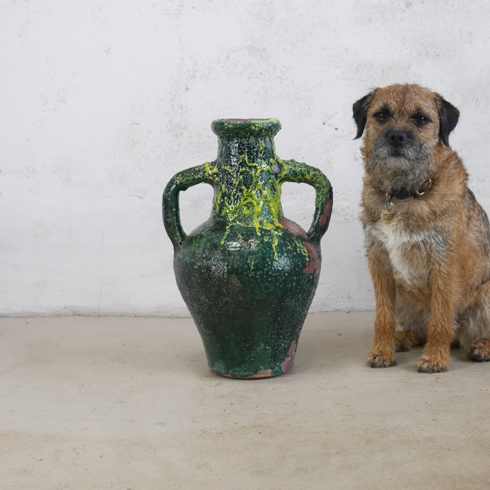 Terracotta Green Fat Lava Glazed Olive Jar Rustic Vase Urn Pot Amphora #102926 photo 120.0
