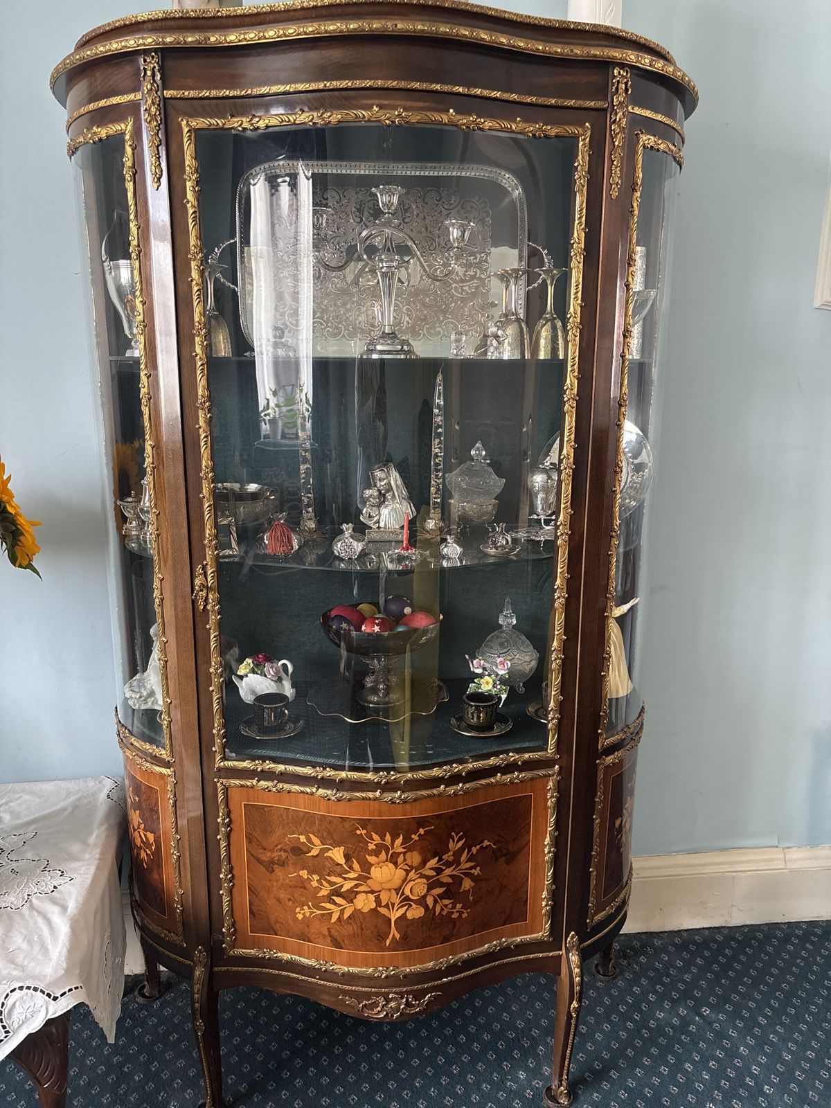 80s Wooden & Glass Cabinet With Brass Detail photo furniture