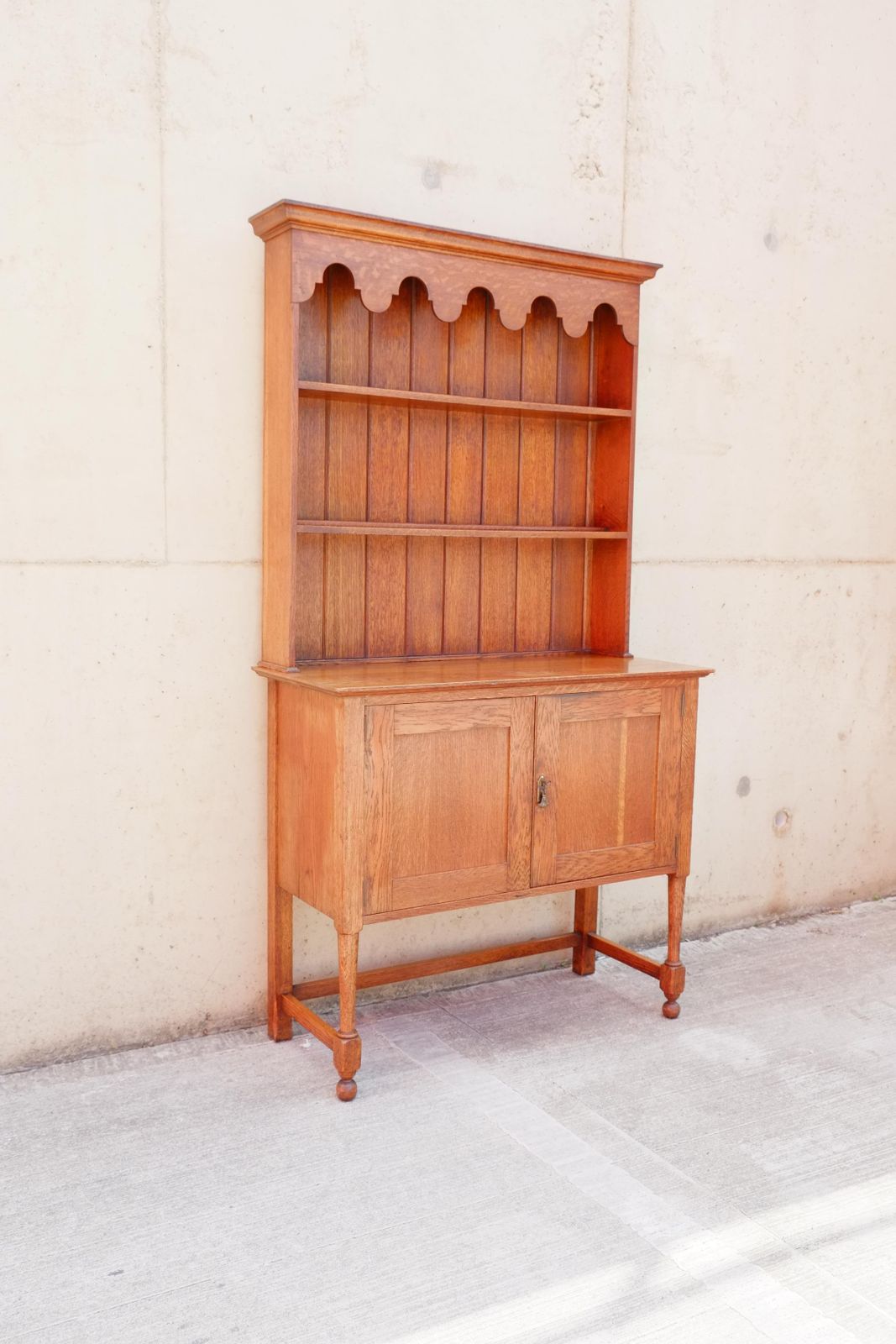 Compact Antique Solid Oak Welsh Dresser With Plate Rack photo furniture