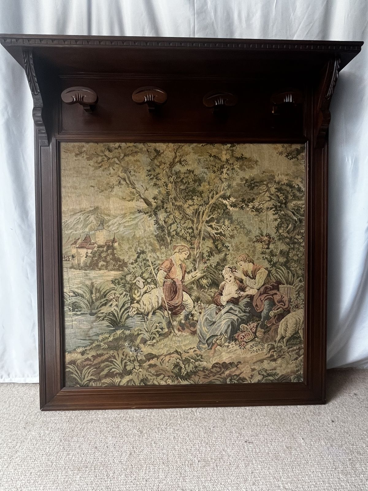 Vintage Wall Mounted French Coat Rack – French Pastoral Scene photo 195.0