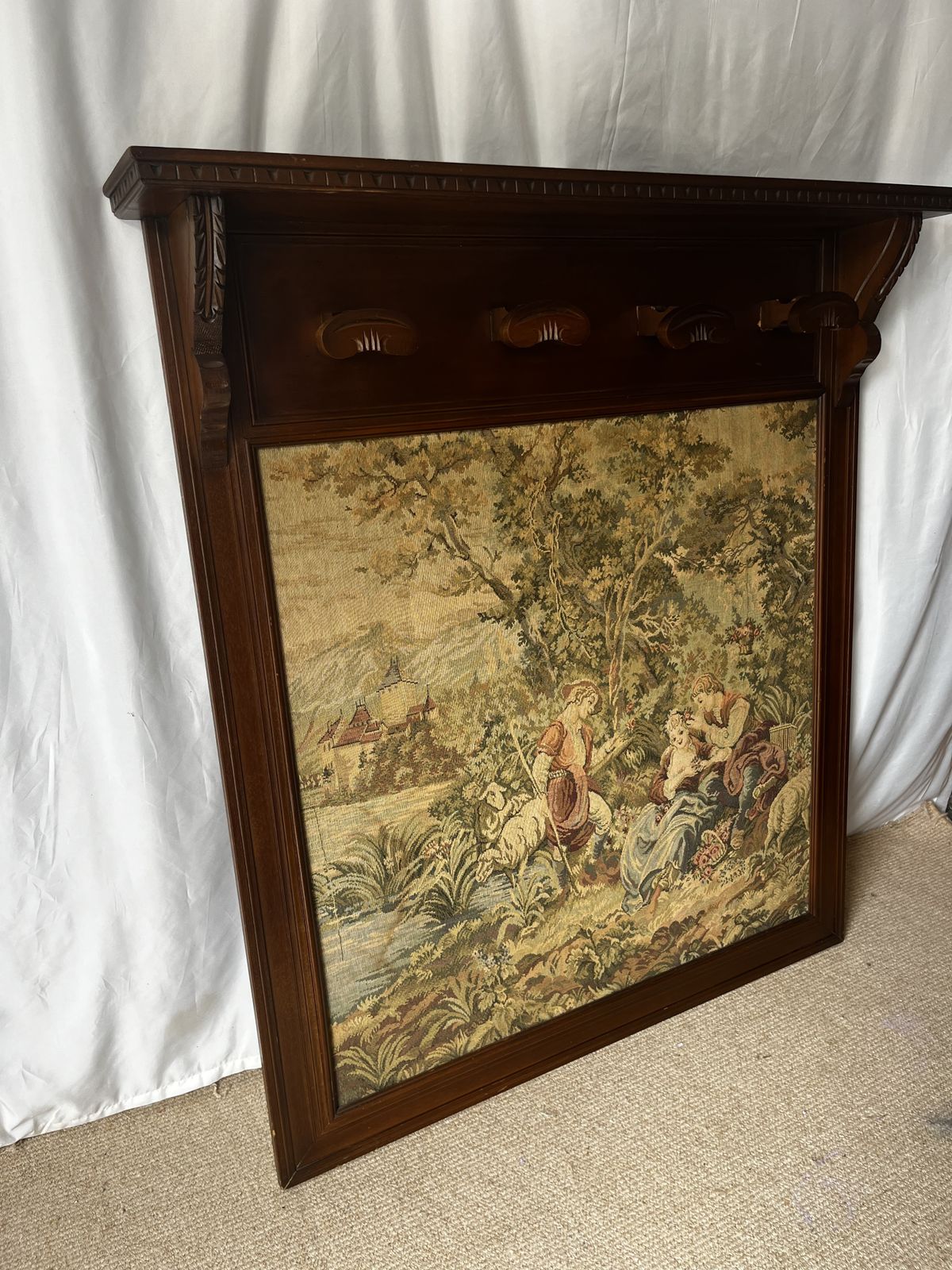 photo for sale Vintage Wall Mounted French Coat Rack – French Pastoral Scene