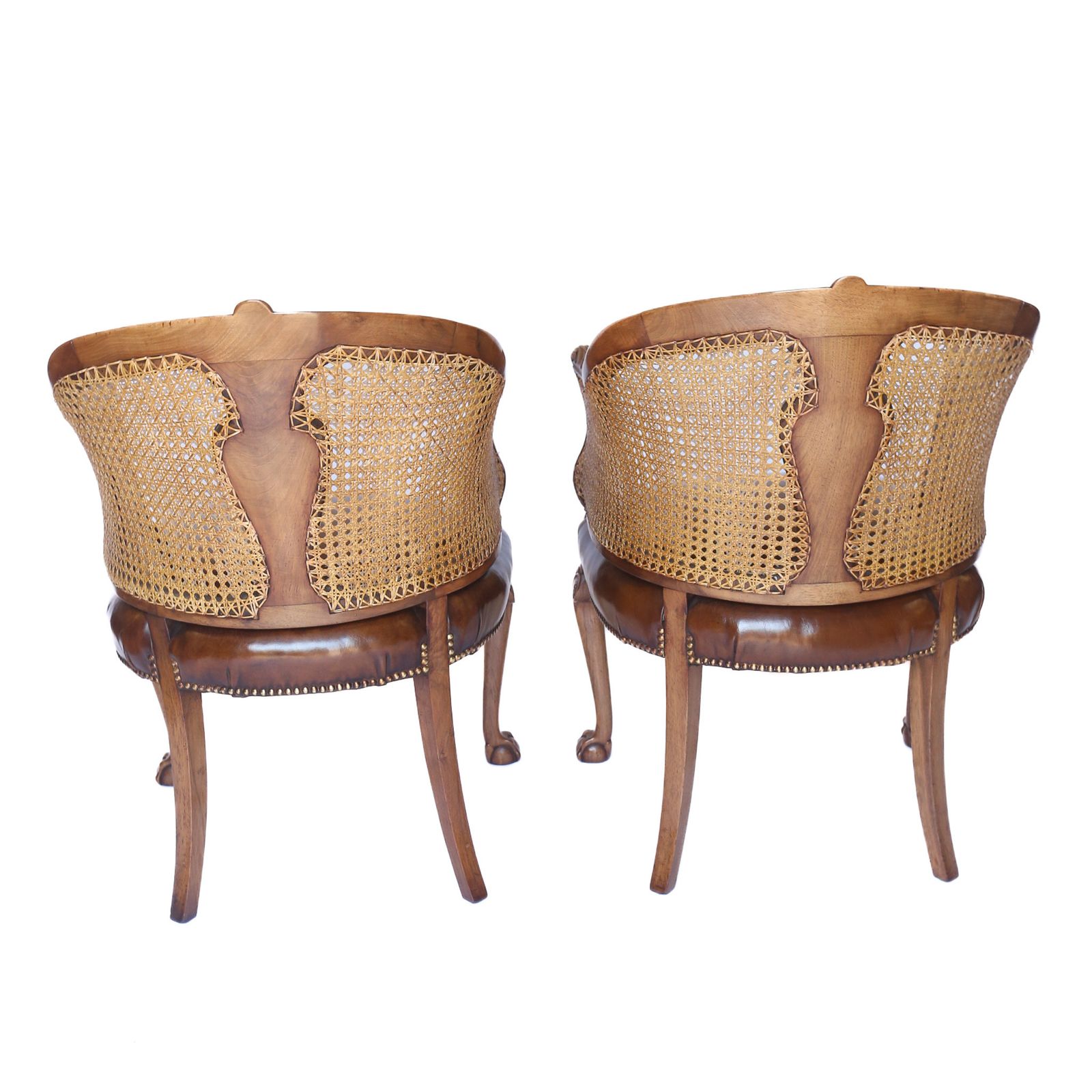 Fine Pair Walnut & Carved Bergere Tub Shaped Chairs 1920s photo for sale