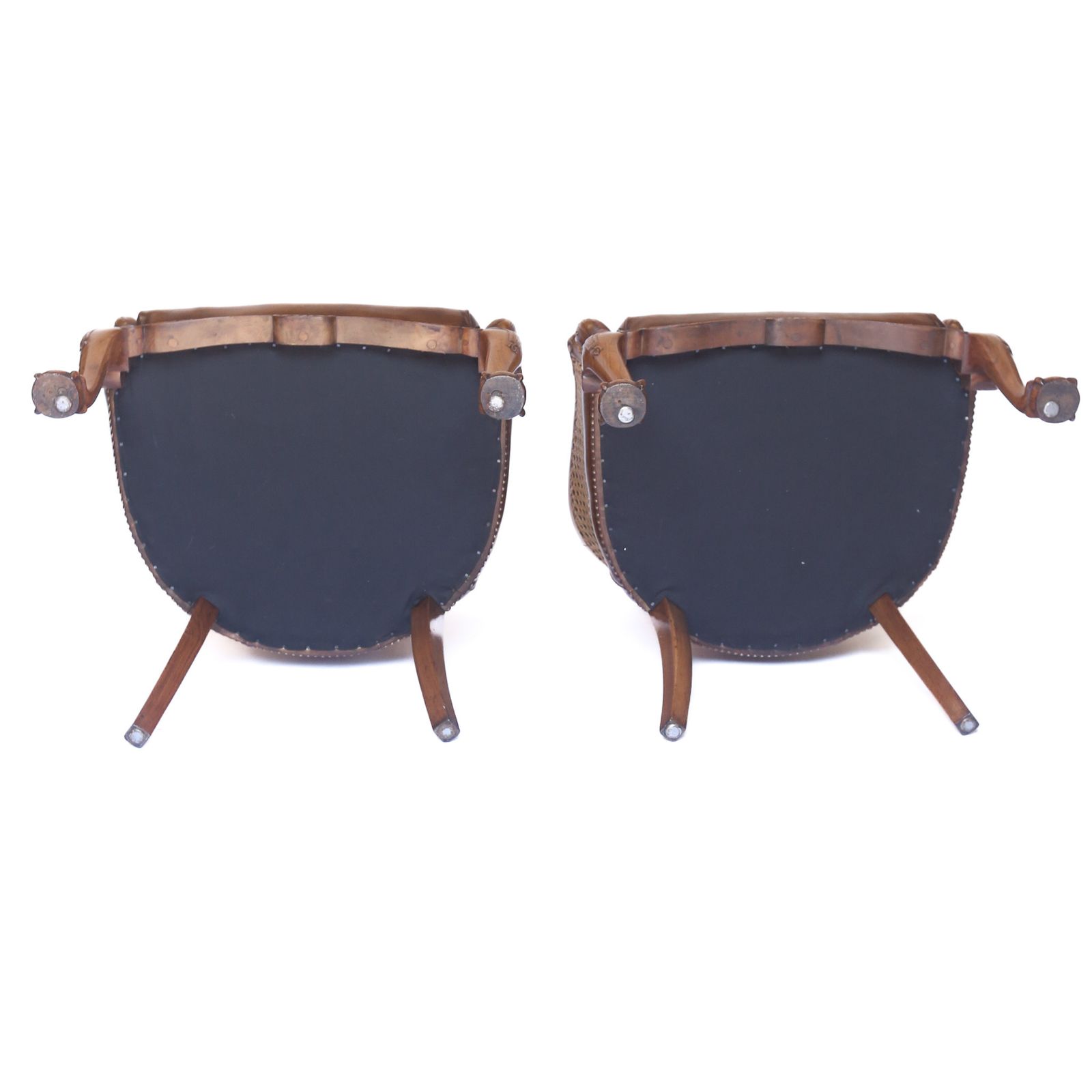 Fine Pair Walnut & Carved Bergere Tub Shaped Chairs 1920s photo vinterior