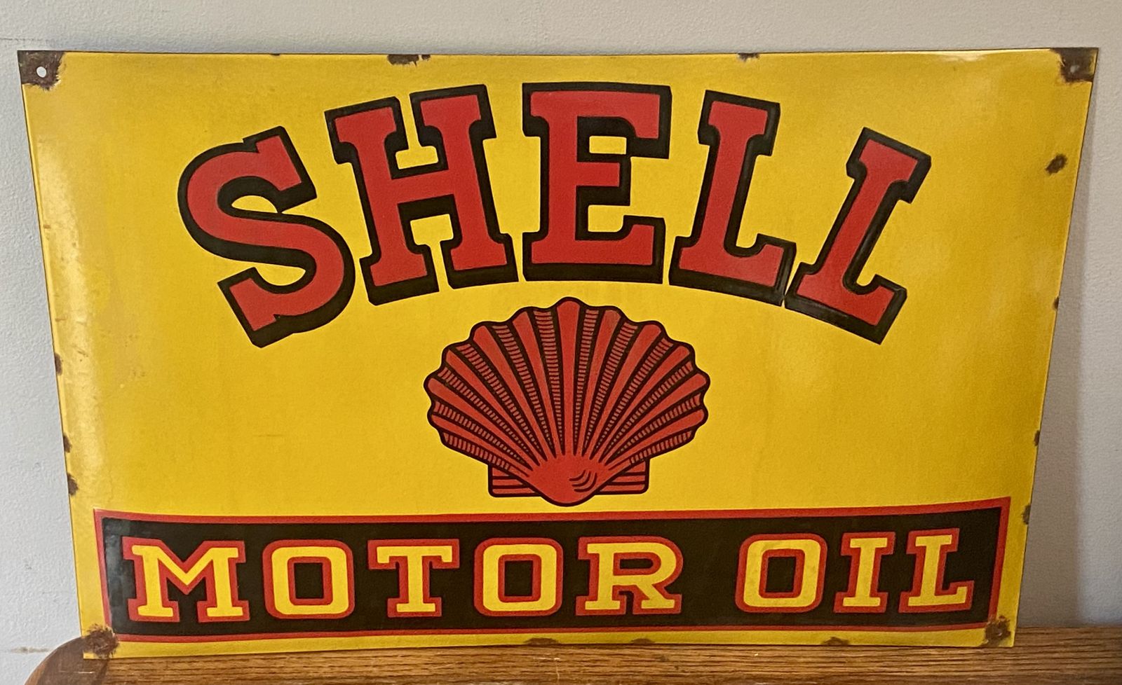 Shell Motor Oil Garage Automotive Sign Automobile Gas Petrol Dealer Dealership Advertising Service Station Old Stickman Clam Petrol Can Jug Bp Essso photo vintage