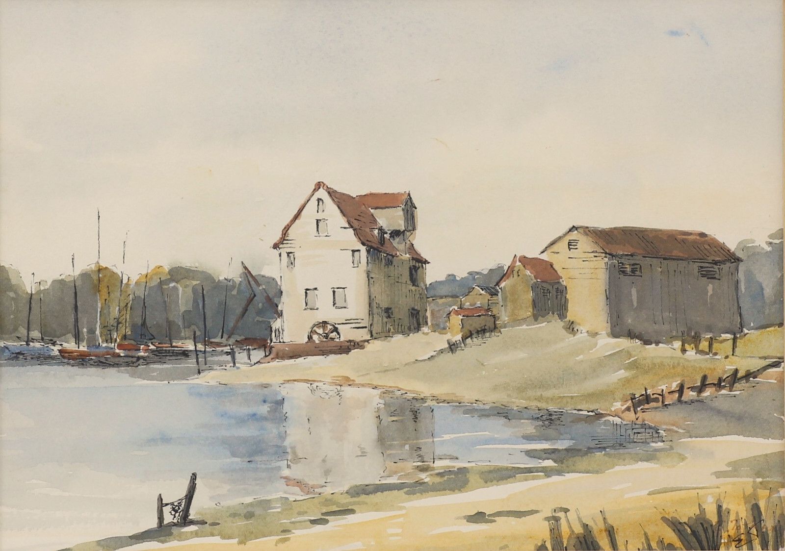 Watercolour By Elsa Totman The Tide Mill Woodbridge 1977 photo furniture