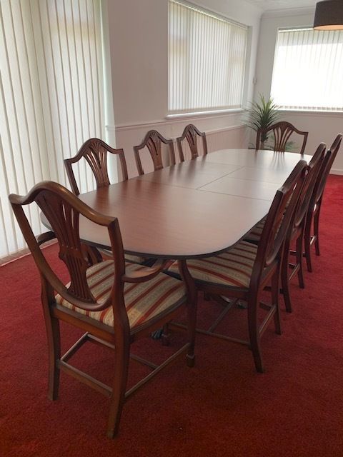 Late 20th Century, Twin Pedestal 9 Piece Dining Table Set In George III Style photo Furniture