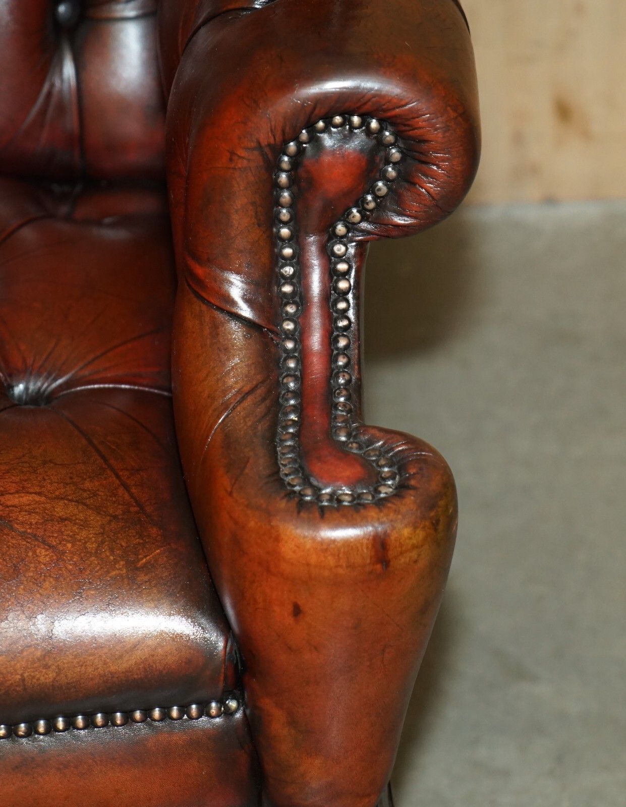 photo for sale Pair Of Fully Restored Chesterfield Claw & Ball Feet Wingback Armchairs & Stools