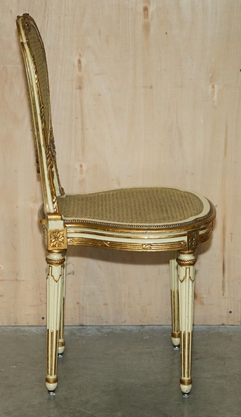 Furniture Four Stunning Louis XVI French Carved Giltwood Double Caned Bergere Side Chairs photo