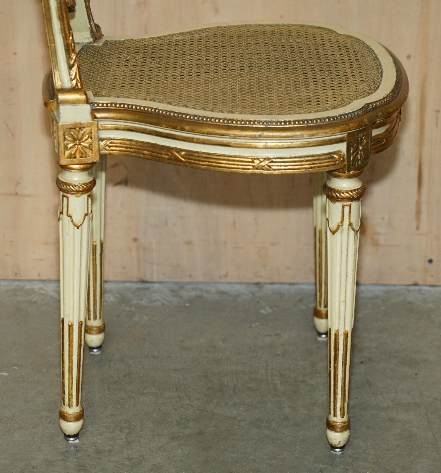 2350.0 Four Stunning Louis XVI French Carved Giltwood Double Caned Bergere Side Chairs photo