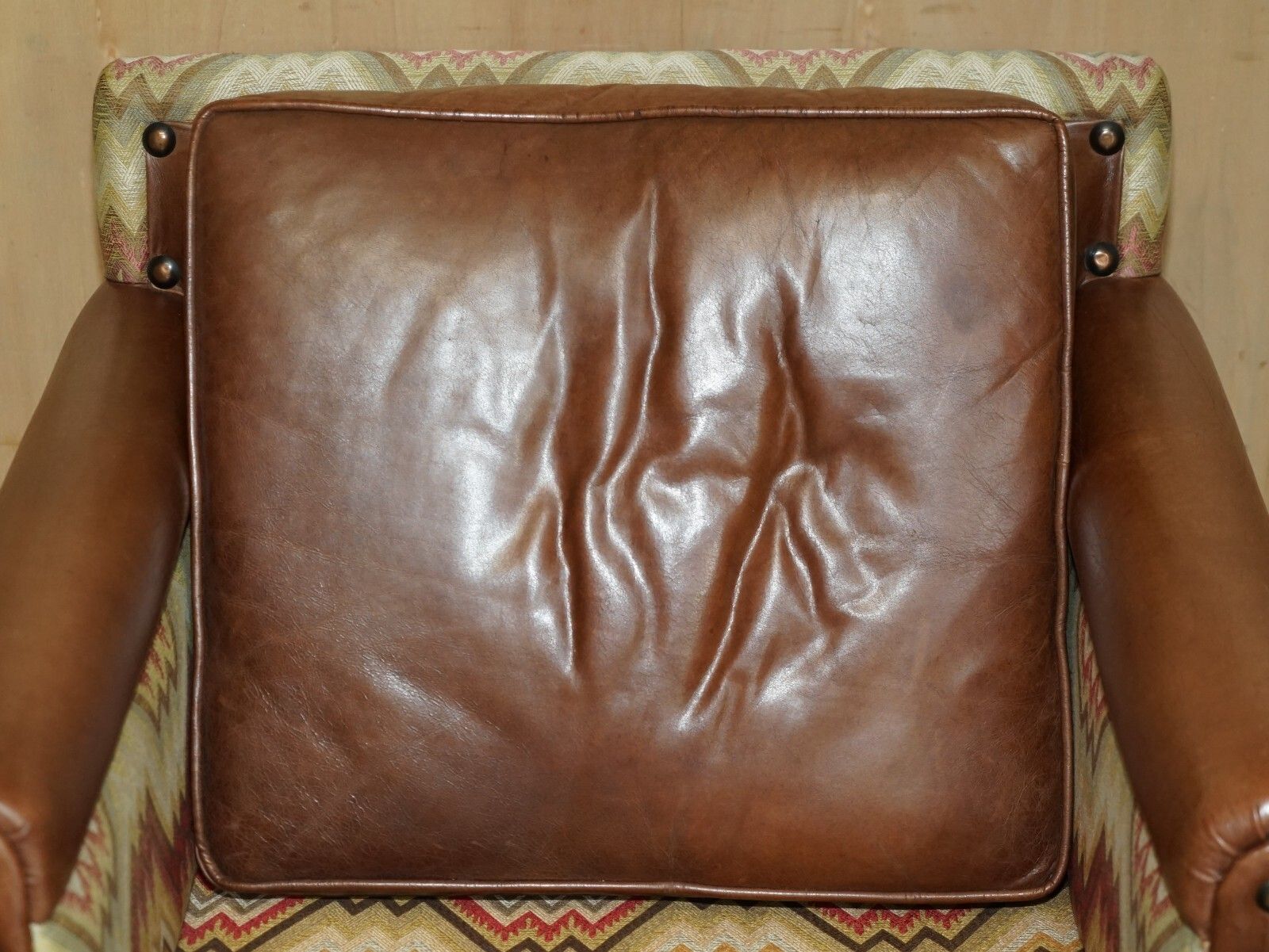Pair Of Andrew Martin Marlborough Brown Leather Reversible Kilim Armchairs photo vinterior