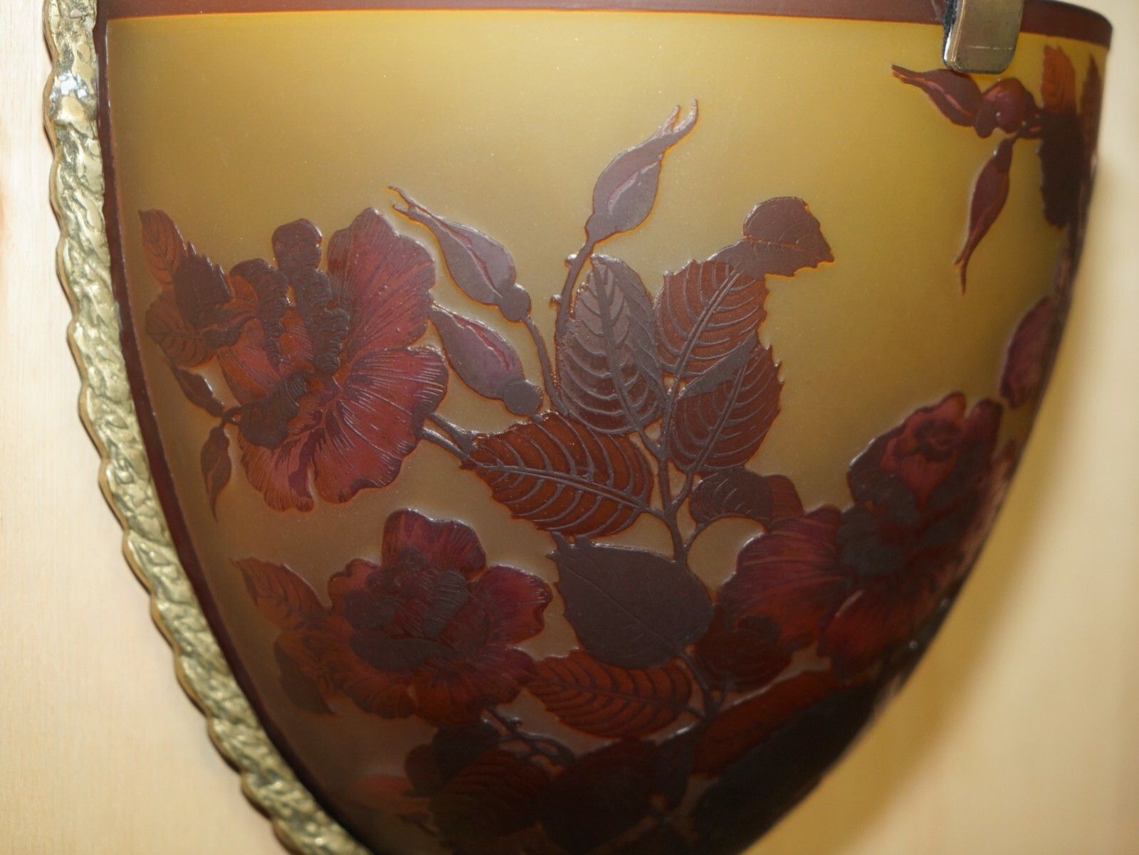 photo for sale Four Original French Emile Galle Cameo Glass & Brass Wall Mounted Sconces Lights