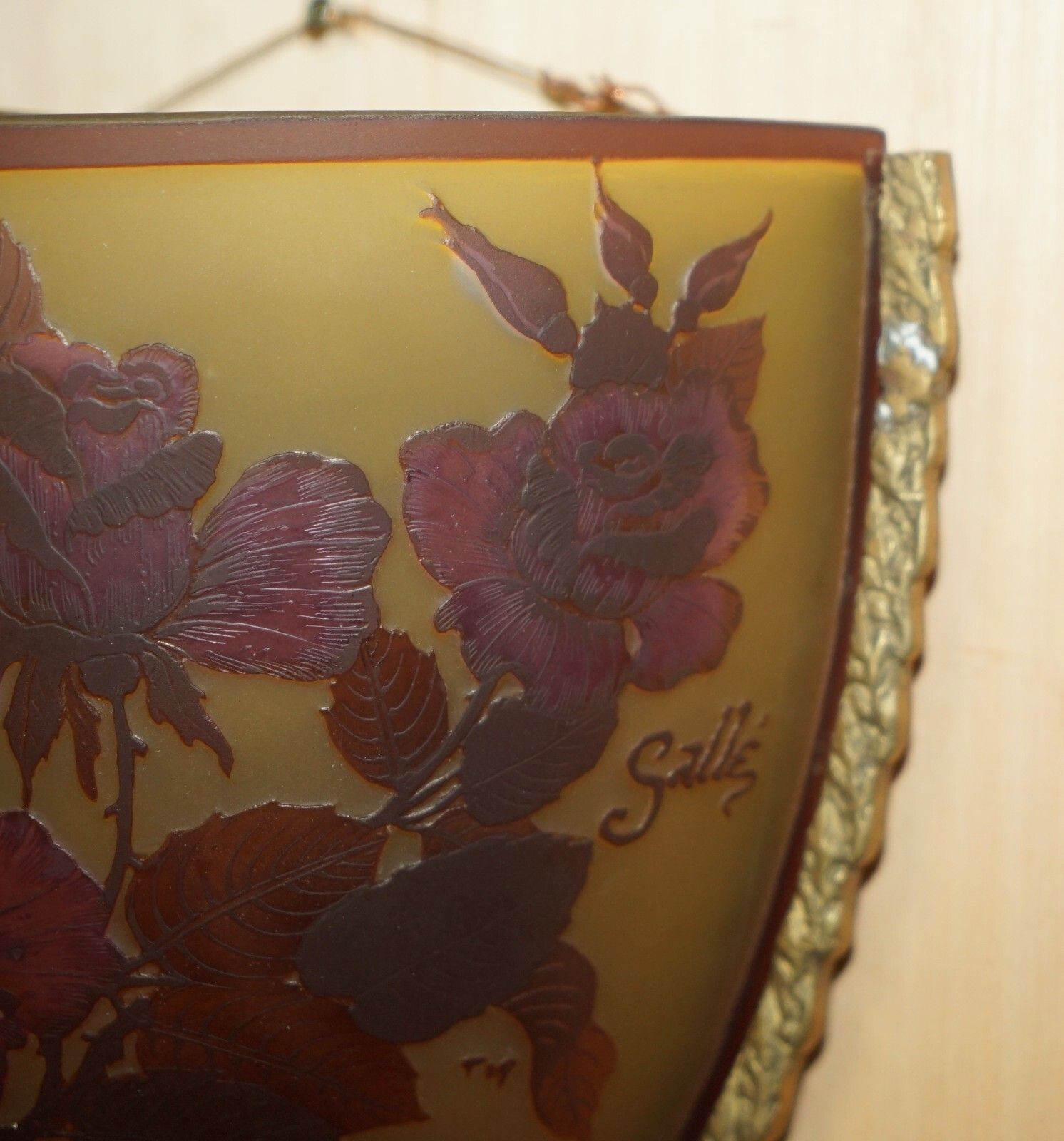 photo vinterior Four Original French Emile Galle Cameo Glass & Brass Wall Mounted Sconces Lights