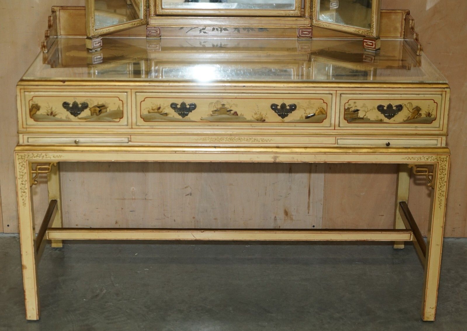 Exquisite Chinese Chinoiserie Walnut Dressing Table & Stool Part Of A Suite photo vintage