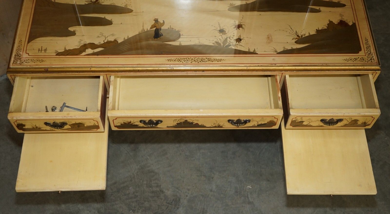 photo buy Exquisite Chinese Chinoiserie Walnut Dressing Table & Stool Part Of A Suite