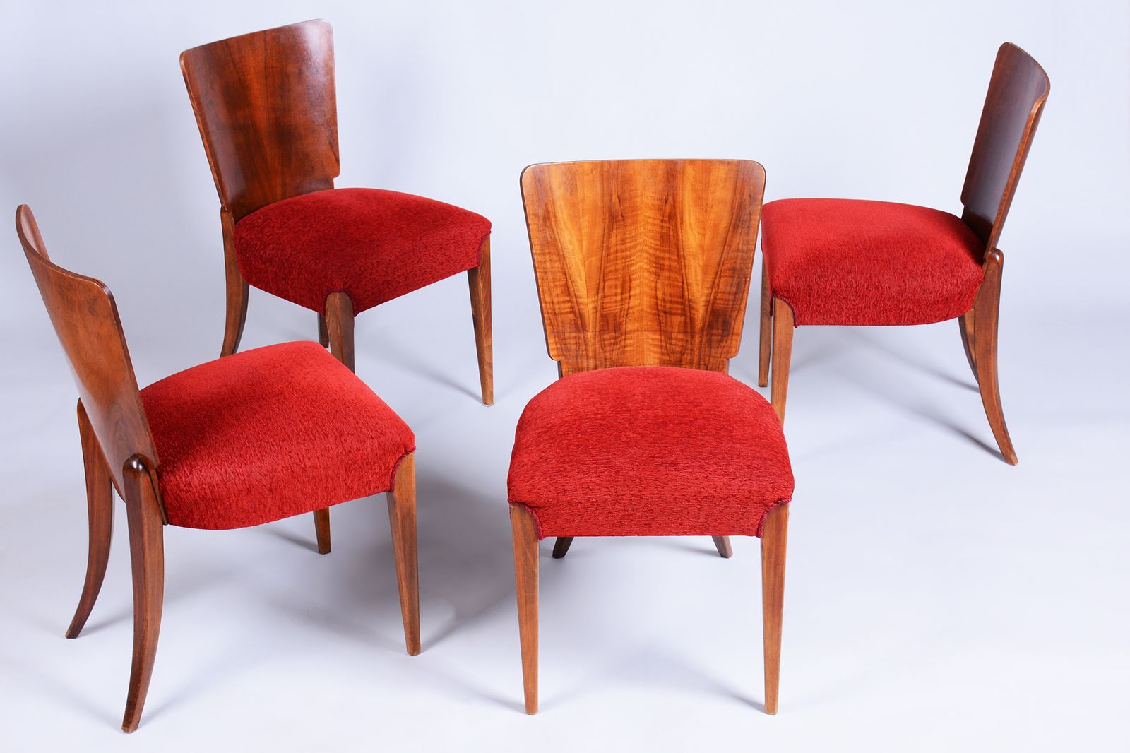 Set Of 4 Original Art Deco Chairs, J. Halabala, Up Zavody, Walnut, Czech, 1940s