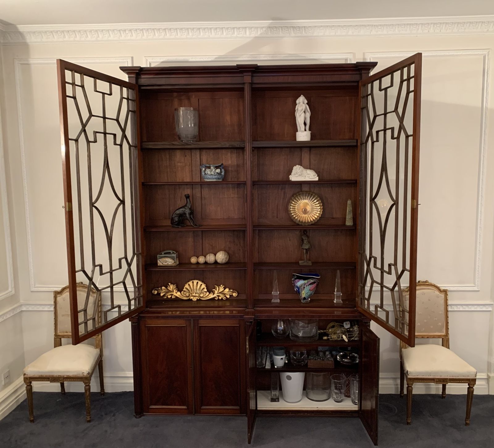 Late Georgian Style English Astragal Glazed Mahogany Breakfront Library Bookcase photo buy
