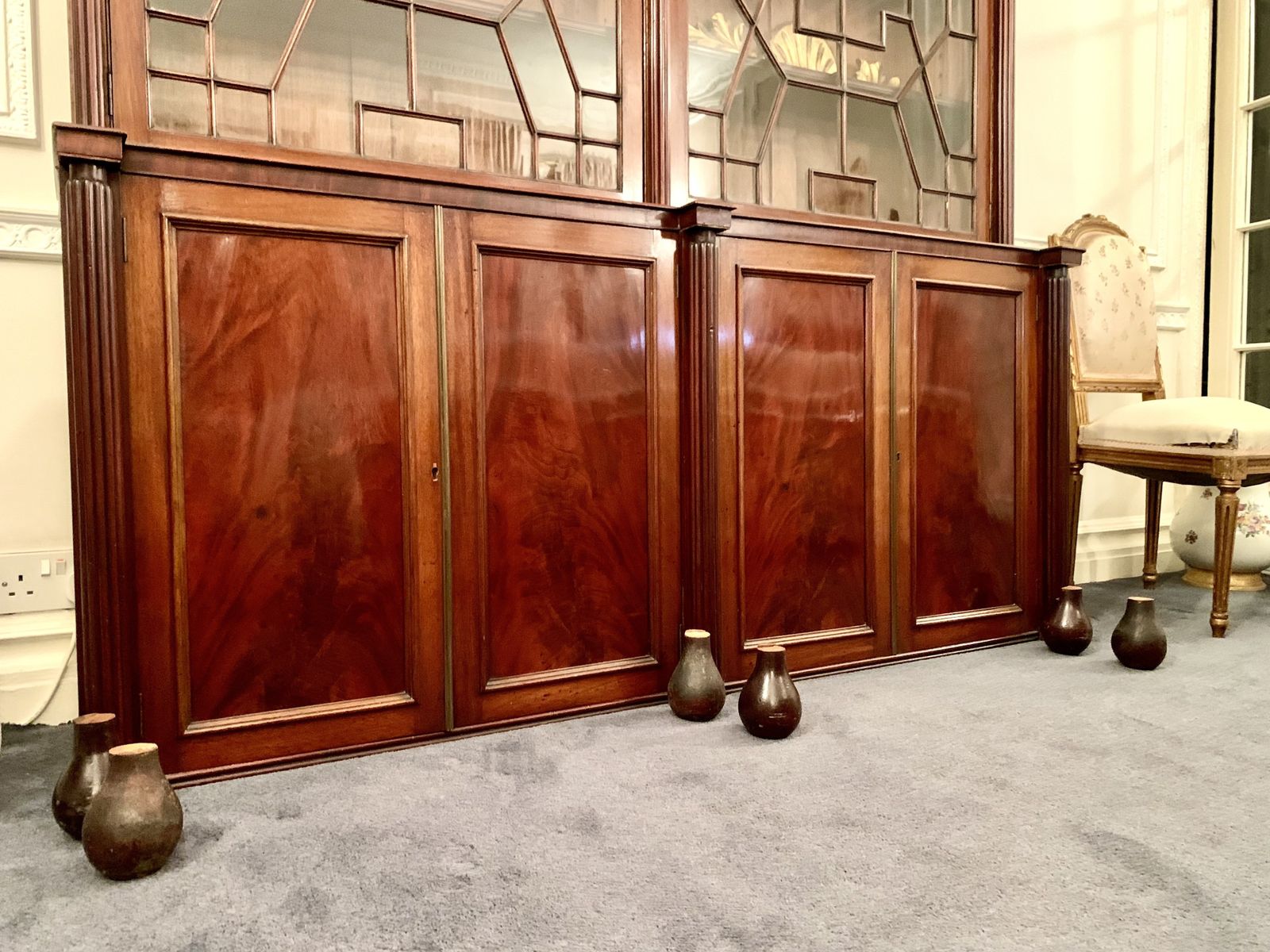 Furniture Late Georgian Style English Astragal Glazed Mahogany Breakfront Library Bookcase photo