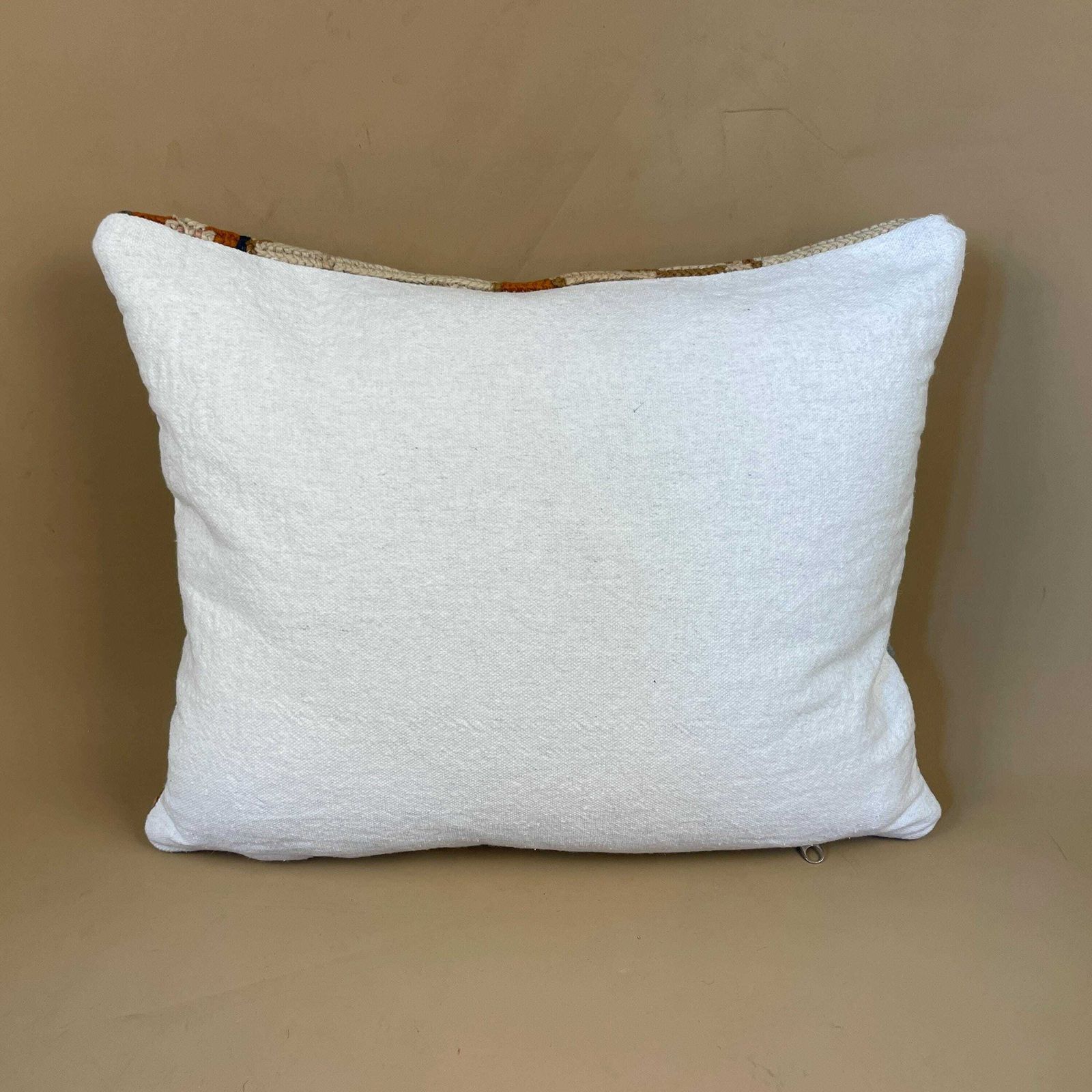 Moroccan Carpet Cushion Antique Kilim Pillow Feather Handmade 48x38cm Floral Feather Filled Handwoven Beige Traditional Rectangle Vintage photo vinterior