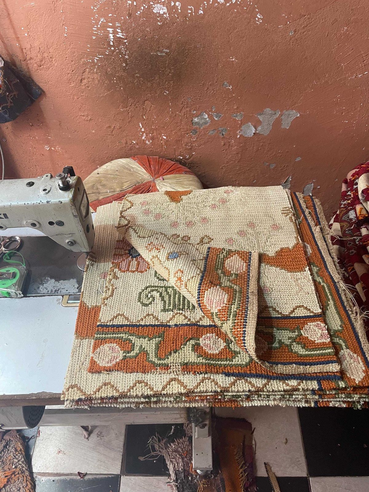 photo for sale Moroccan Carpet Cushion Antique Kilim Pillow Feather Handmade 48x48cm Floral Bird Feather Filled Handwoven Beige Traditional Square Vintage