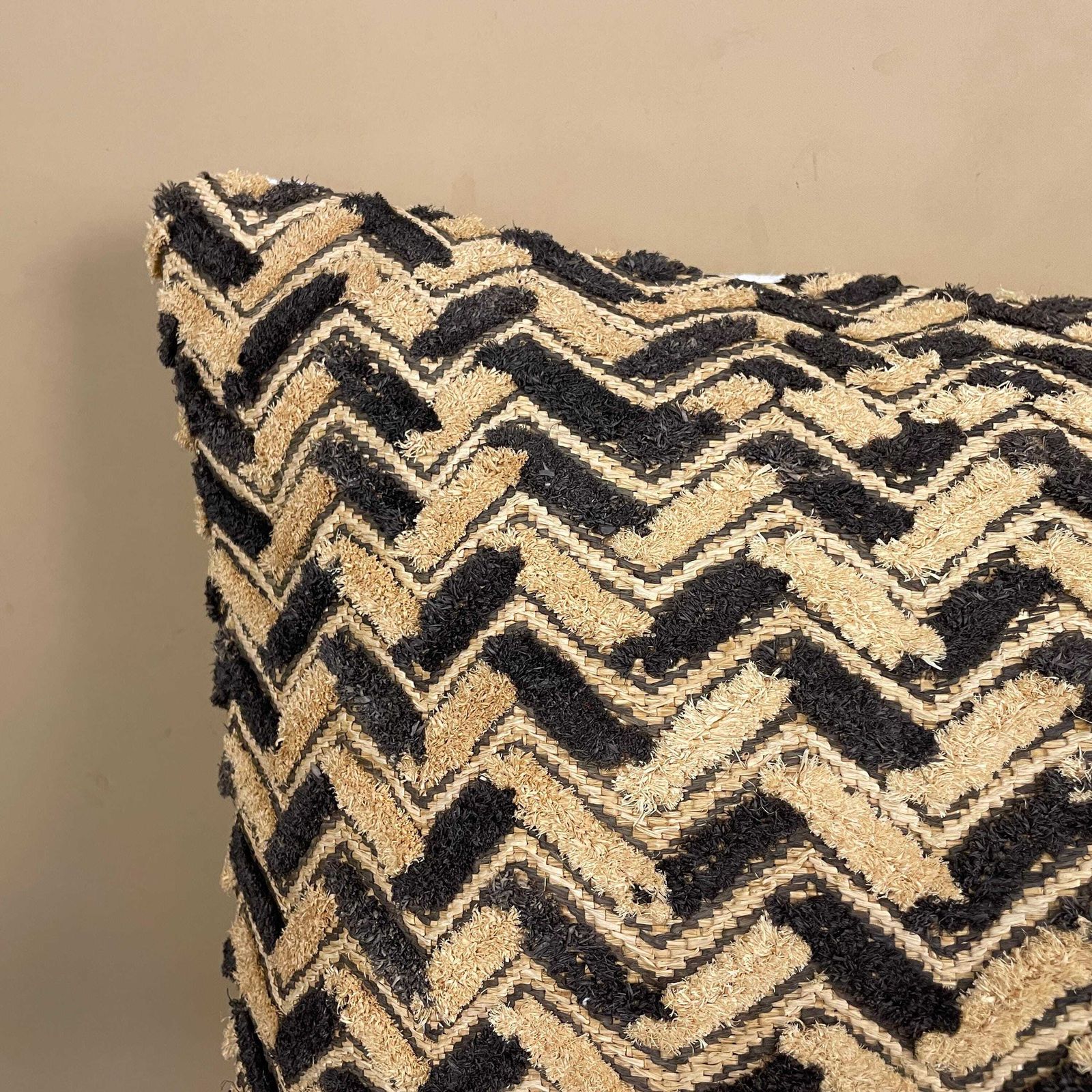 African Kuba Cloth Fabric Cushion Scatter Pillow Feather Filled Handwoven Pattern 60x45cm Vintage Original DR Congo Mud Handmade Rectangle photo furniture