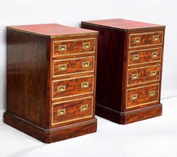 Antique Bedside Drawers. Mahogany With Brass Bound Decoration photo Furniture