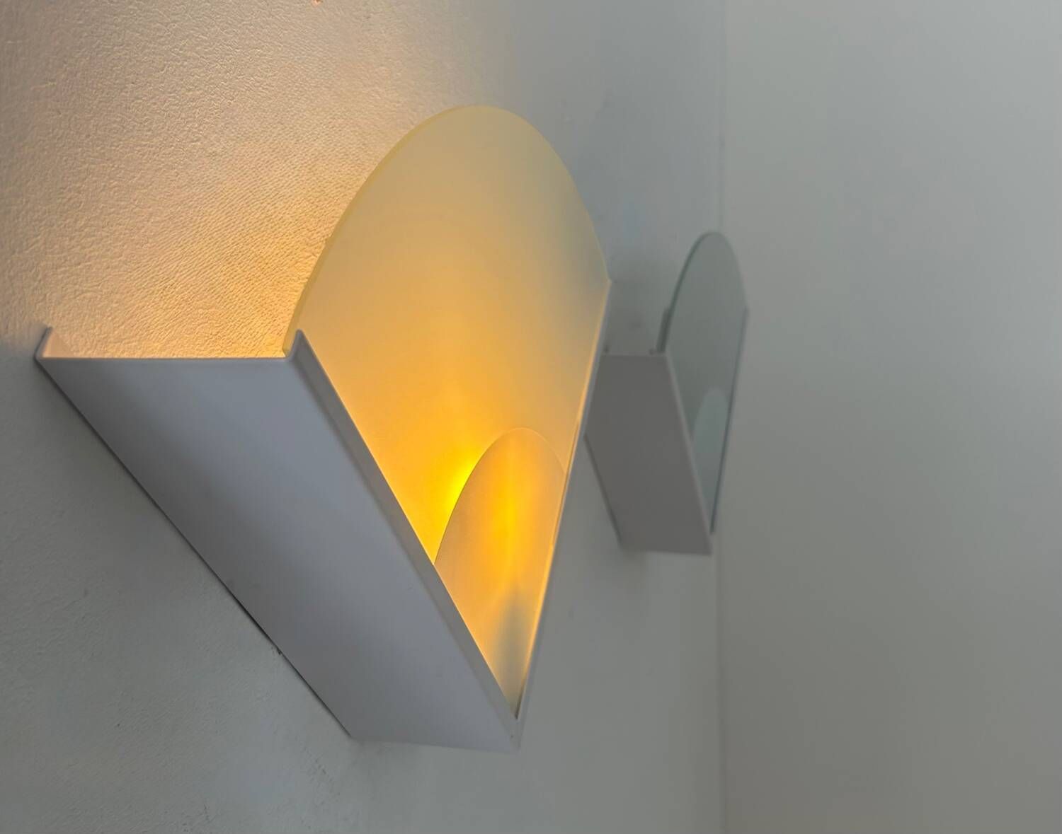 Pair Of Vintage Metal And Sandblasted Glass Wall Lights, France 1970 photo vinterior