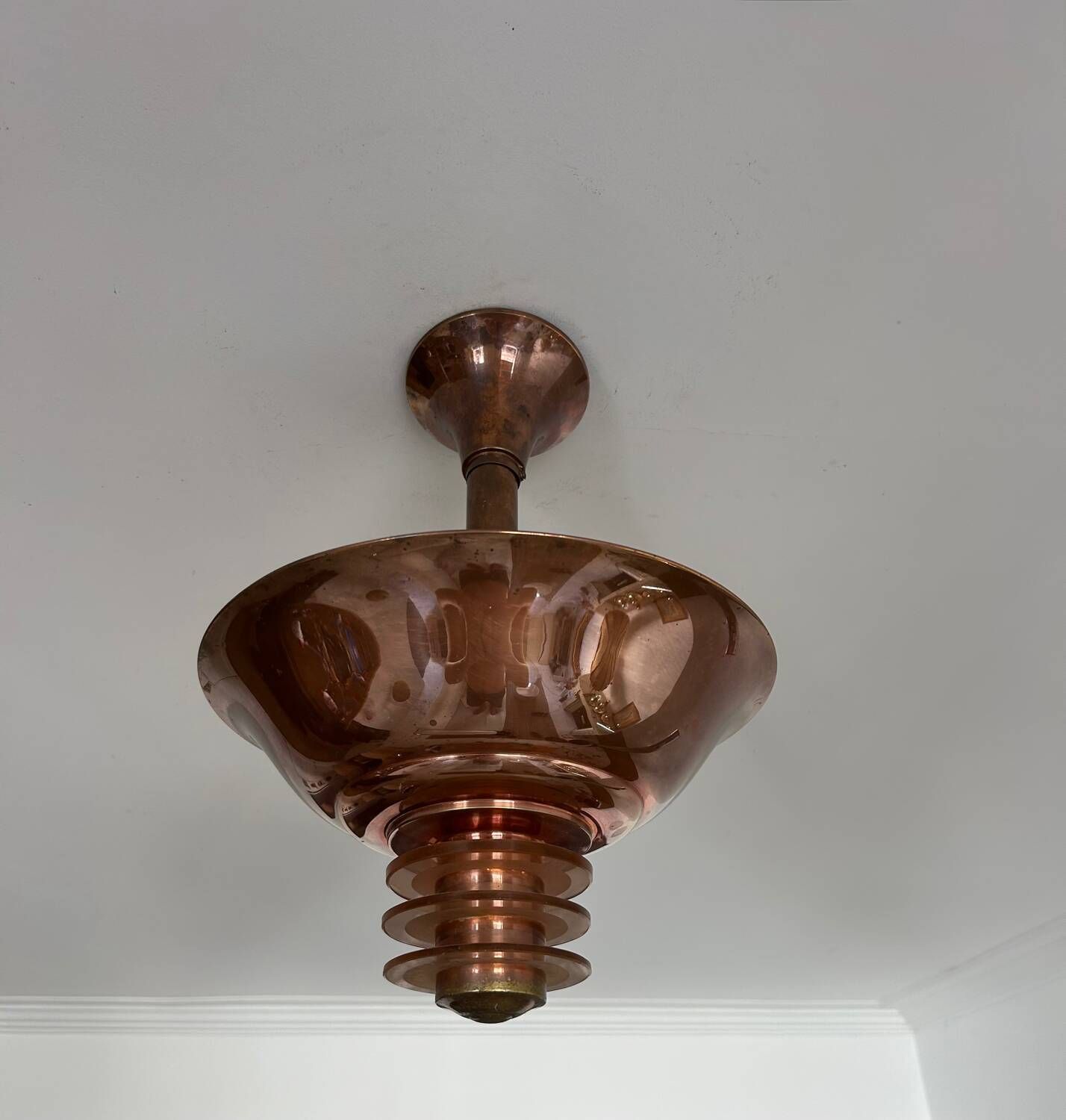 Vintage Modernist Chandelier, Copper And Glass, France 1930 photo furniture