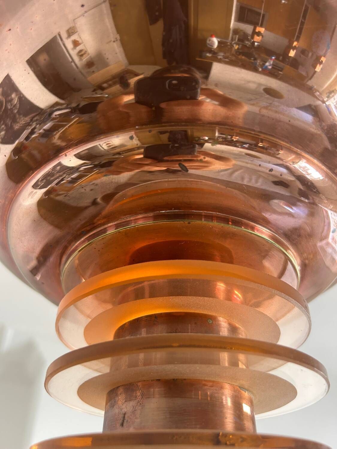Vintage Modernist Chandelier, Copper And Glass, France 1930 photo 1028.0