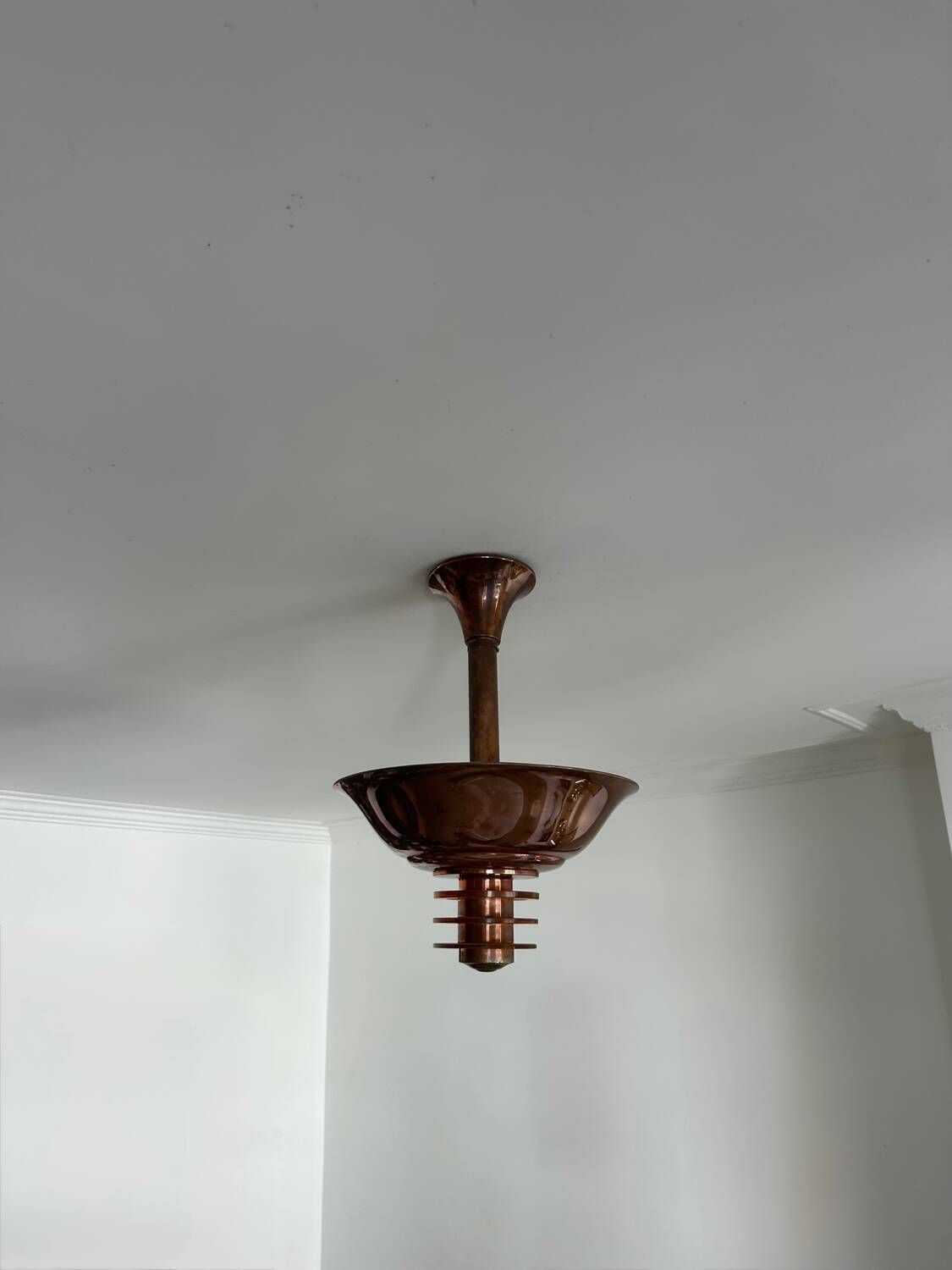 photo furniture Vintage Modernist Chandelier, Copper And Glass, France 1930