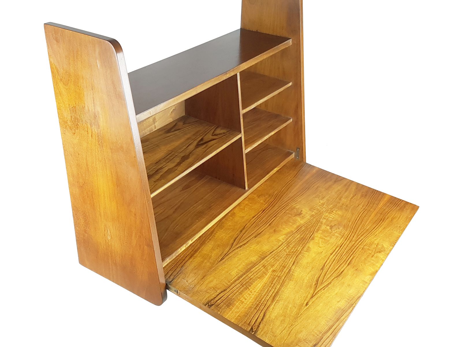 photo furniture Mid Century Modern Wooden Drop Off Wall Secretary Attributed To Marcel Gascoin, 1950s