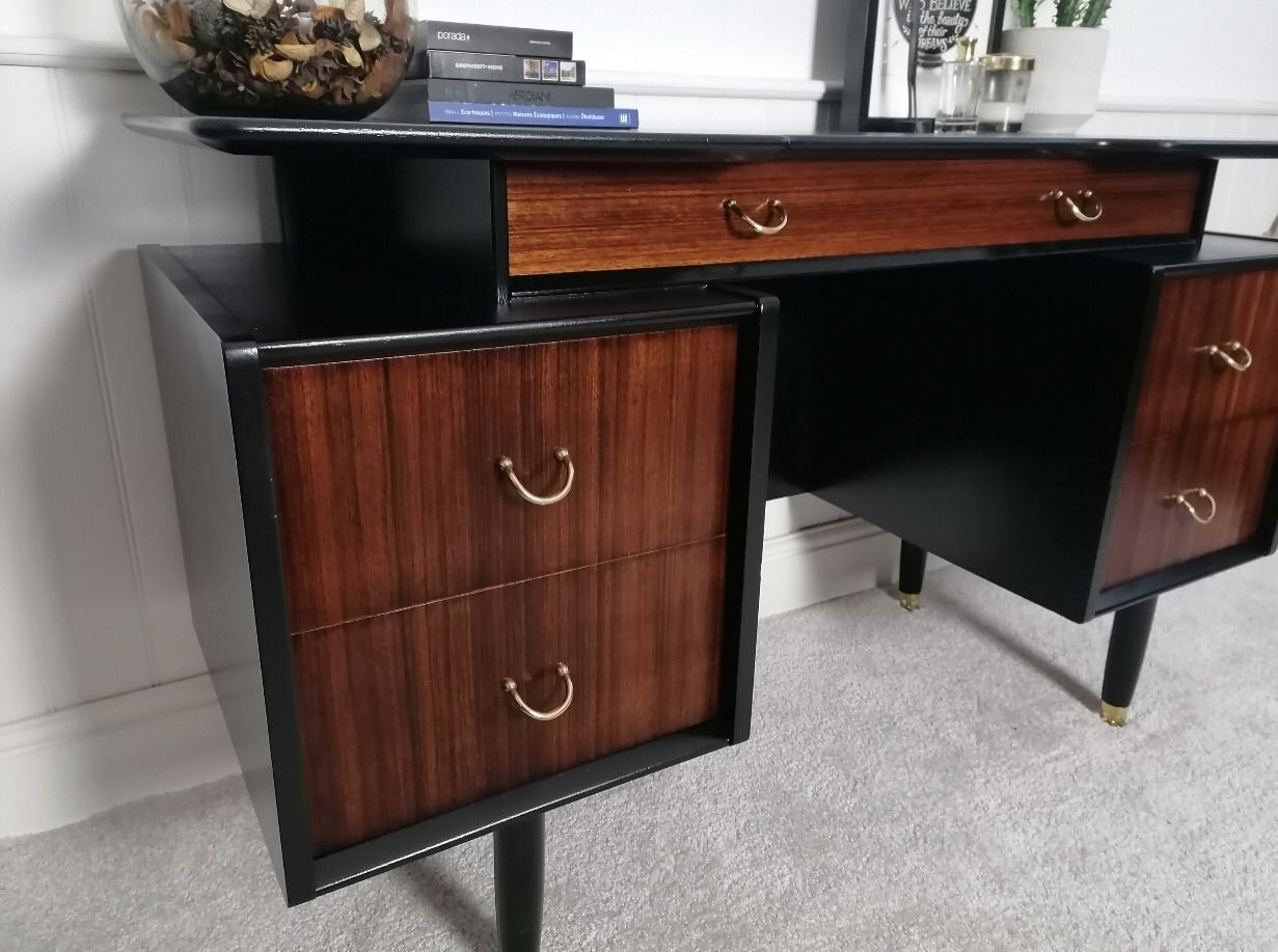 Mid Century Upcycled Painted Dressing Table For New Home Black And Gold Furniture For Bedroom Office photo furniture