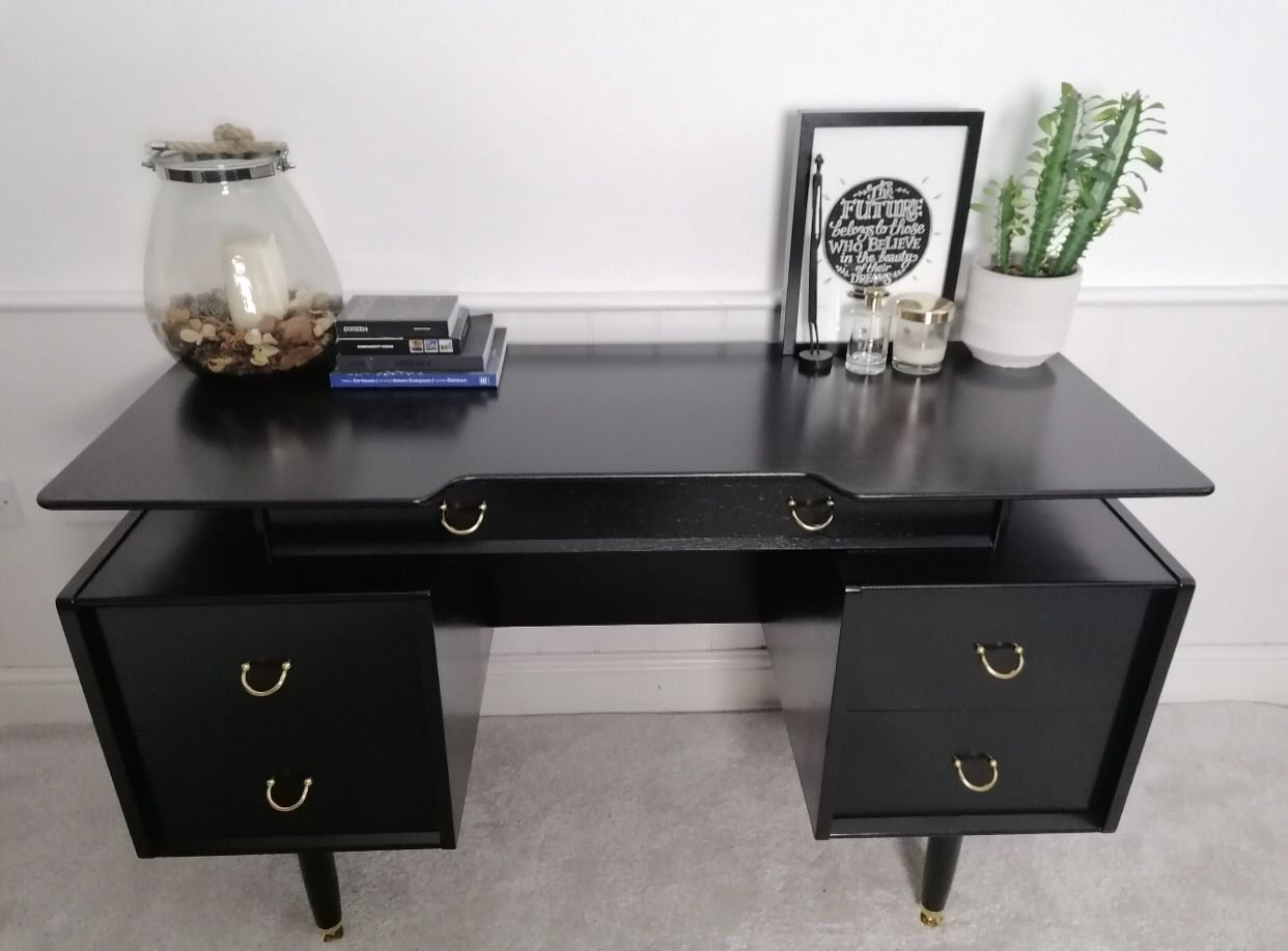 Dressing Table Painted Black For New Home Mid Century Upcycled Black And Gold Furniture For Bedroom Unique Office Furniture