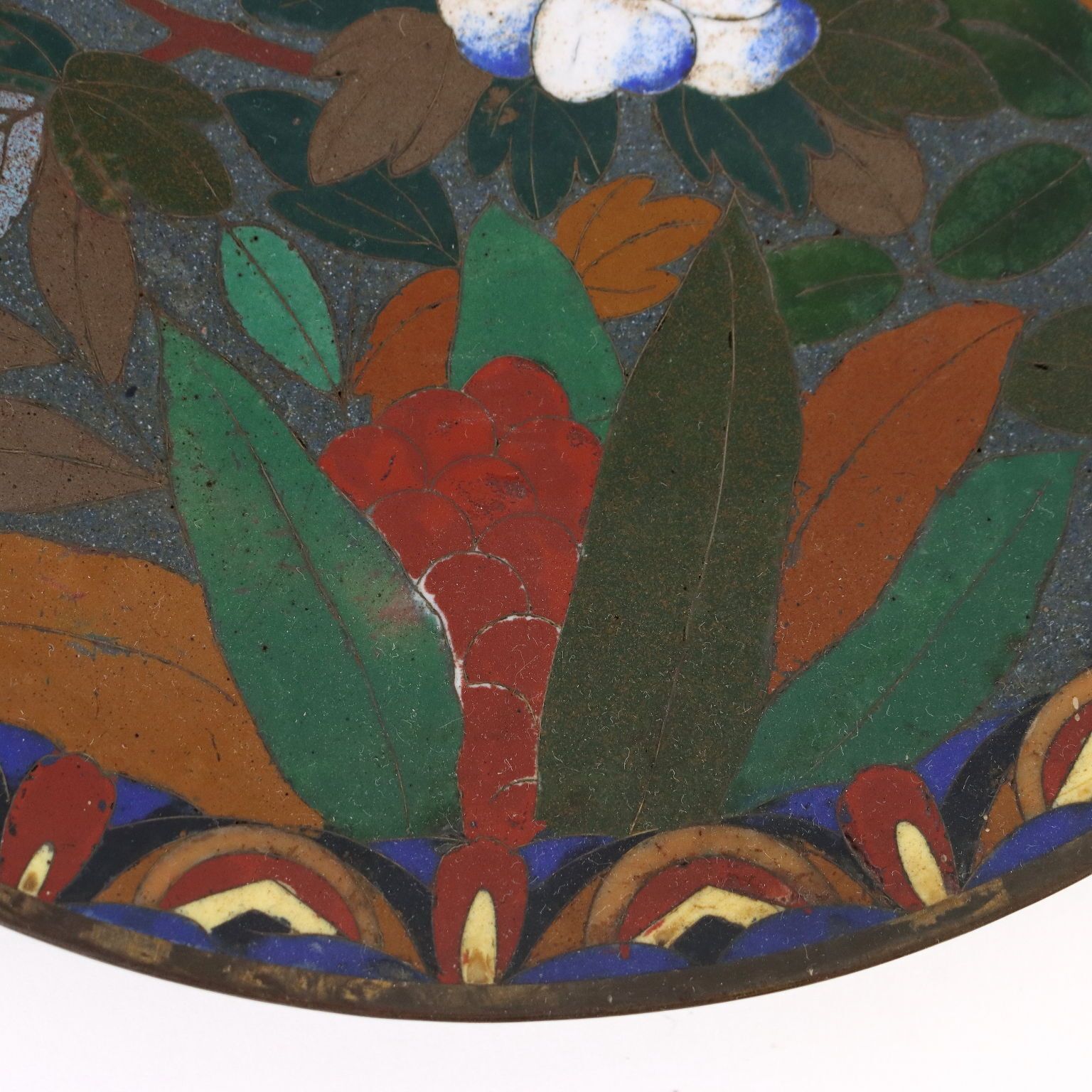 Antique Plate Copper With Cloisonné Decorations Japan Meiji Era photo buy