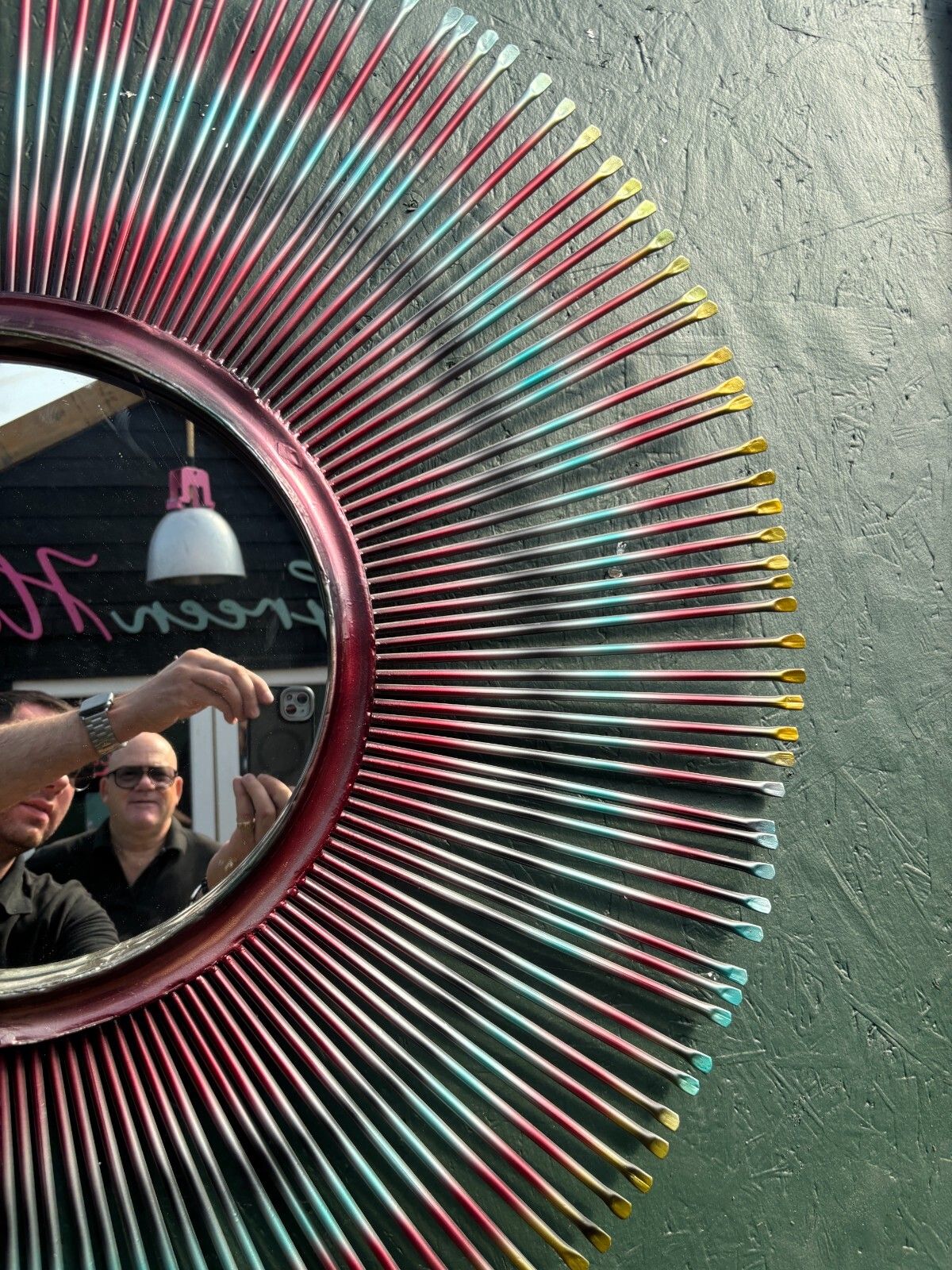 Large Mid Century Possible French Sunburst Steel Multicoloured Mirror photo buy