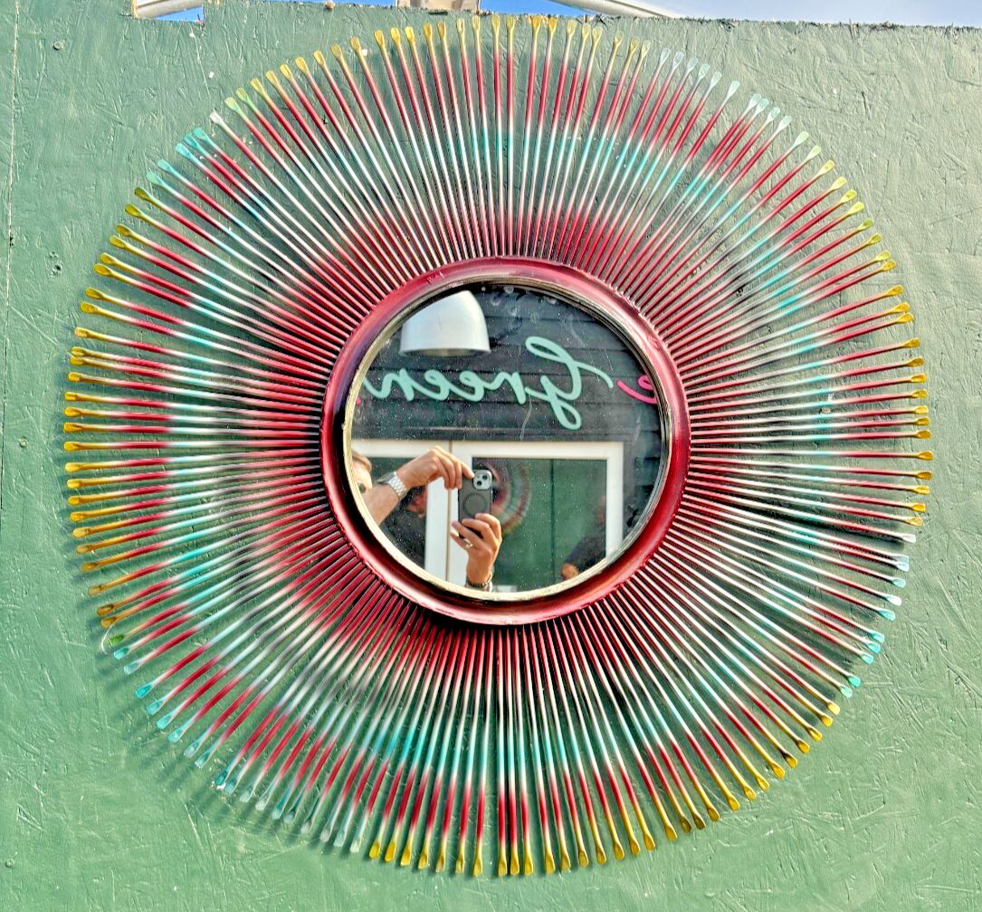 photo furniture Large Mid Century Possible French Sunburst Steel Multicoloured Mirror