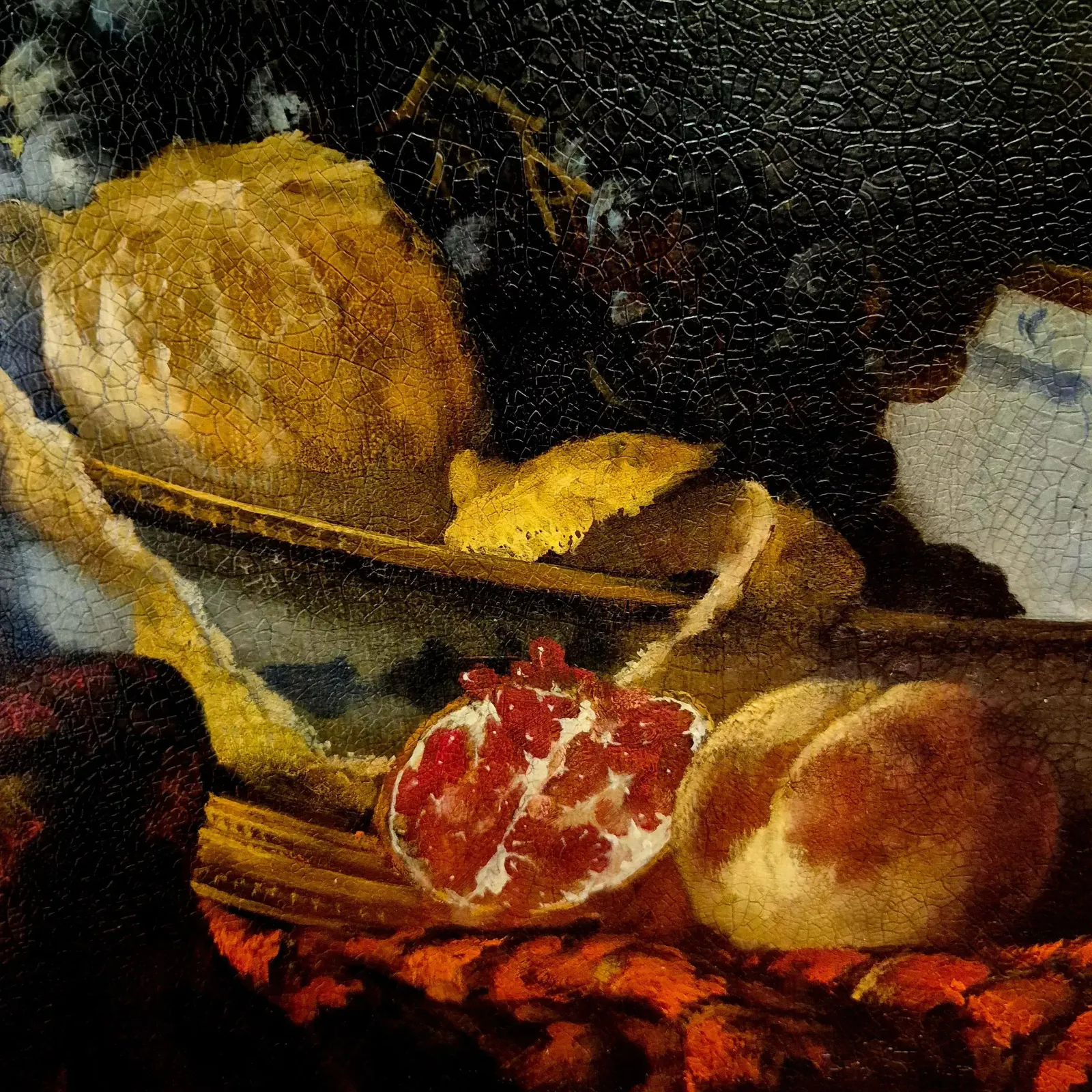 Still Life With Porcelain And Black Grapes Signed By Artist Sie G, 1997 photo Art
