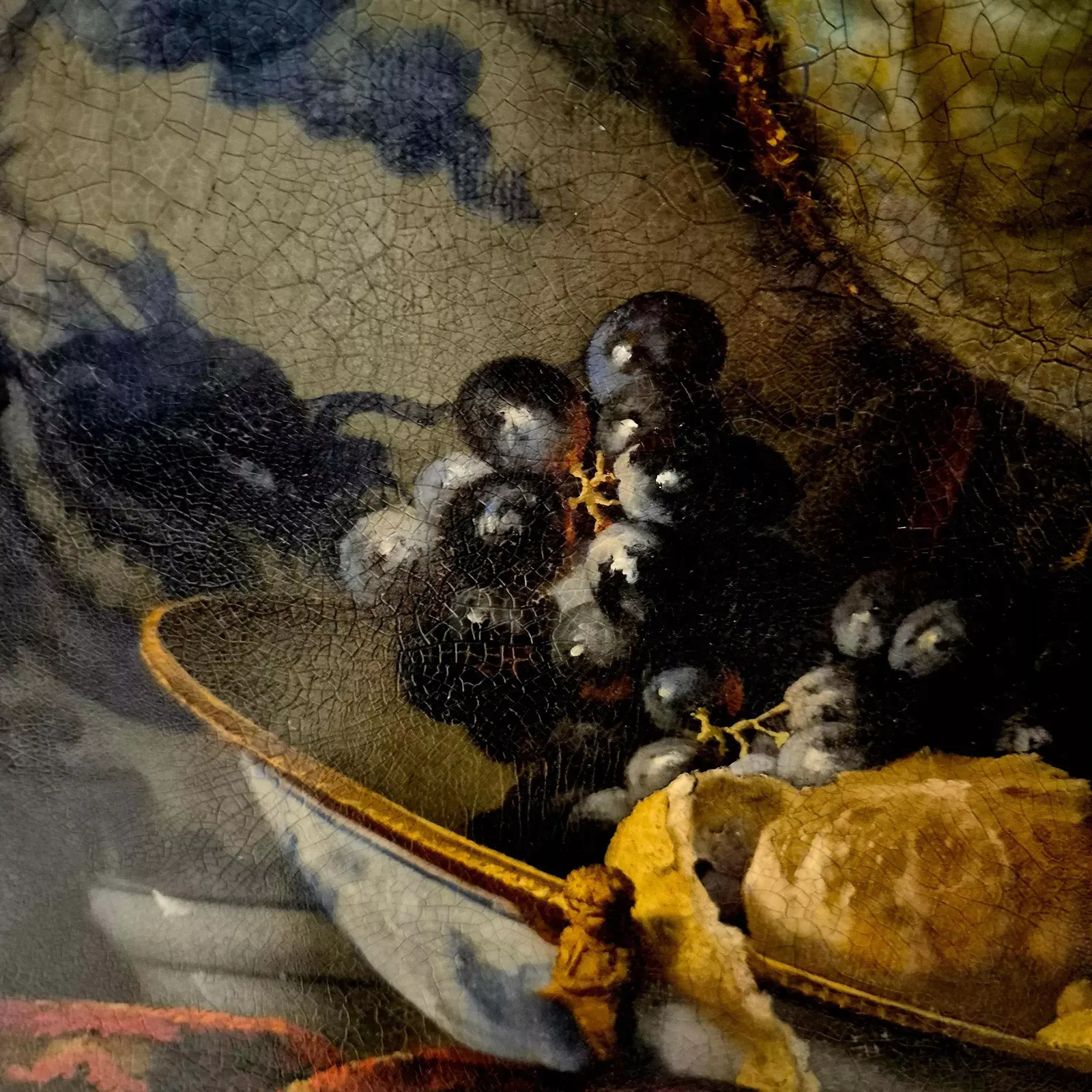 Still Life With Porcelain And Black Grapes Signed By Artist Sie G, 1997 photo 11427.0