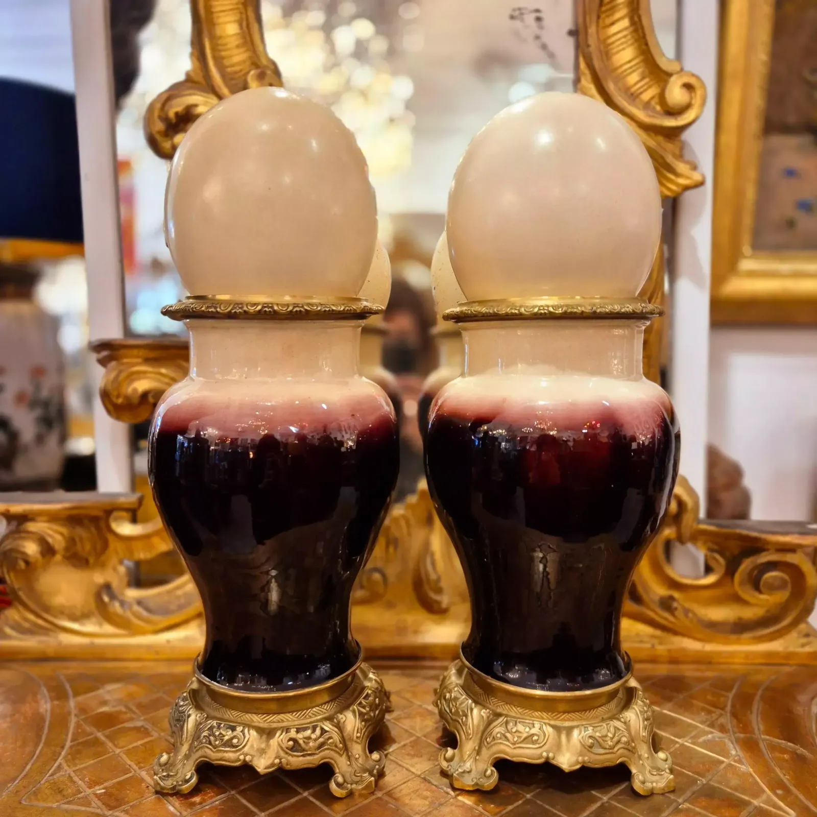 Pair Of Baluster Shaped Porcelain And Gilt Bronze Vases, 19th Century photo buy
