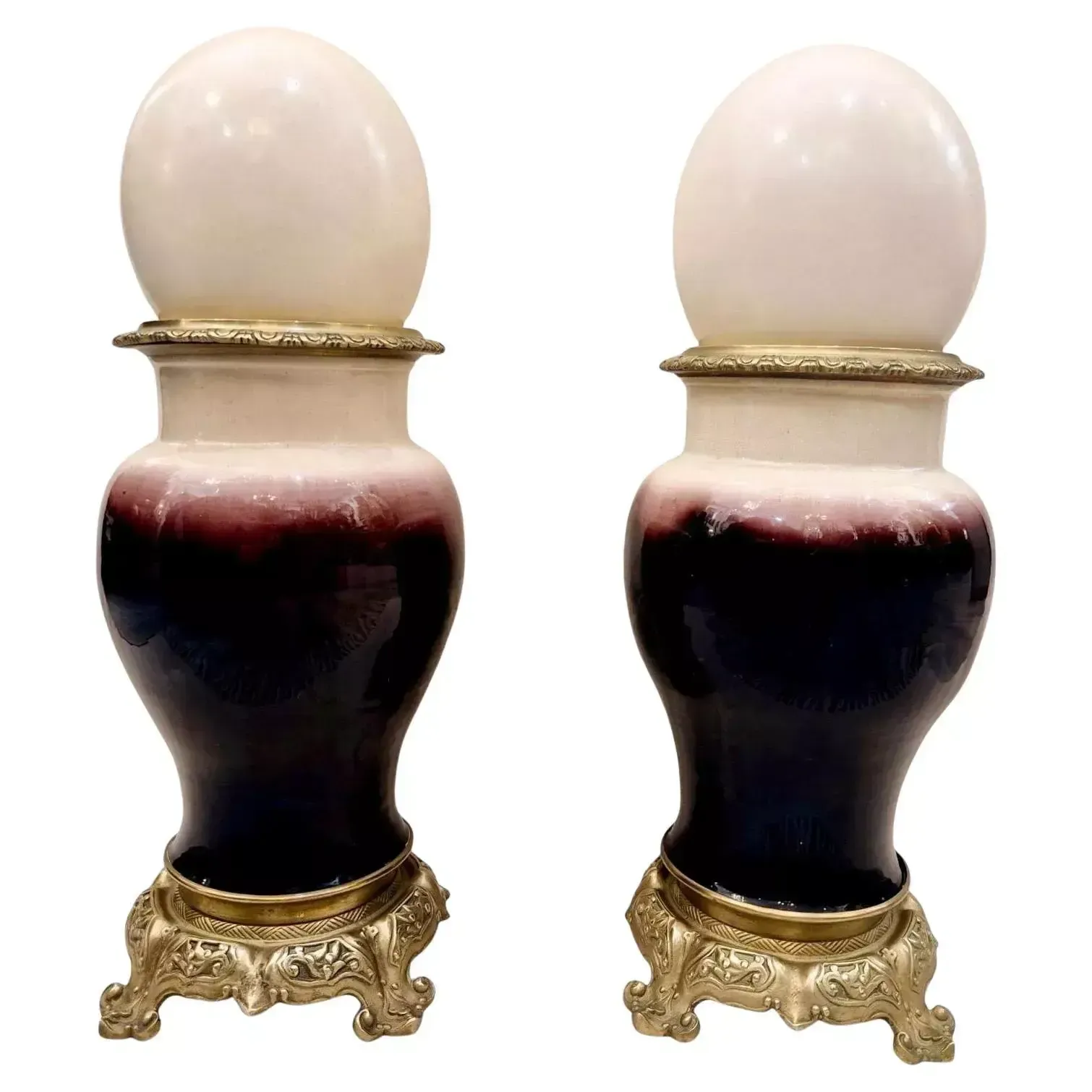 Pair Of Baluster Shaped Porcelain And Gilt Bronze Vases, 19th Century