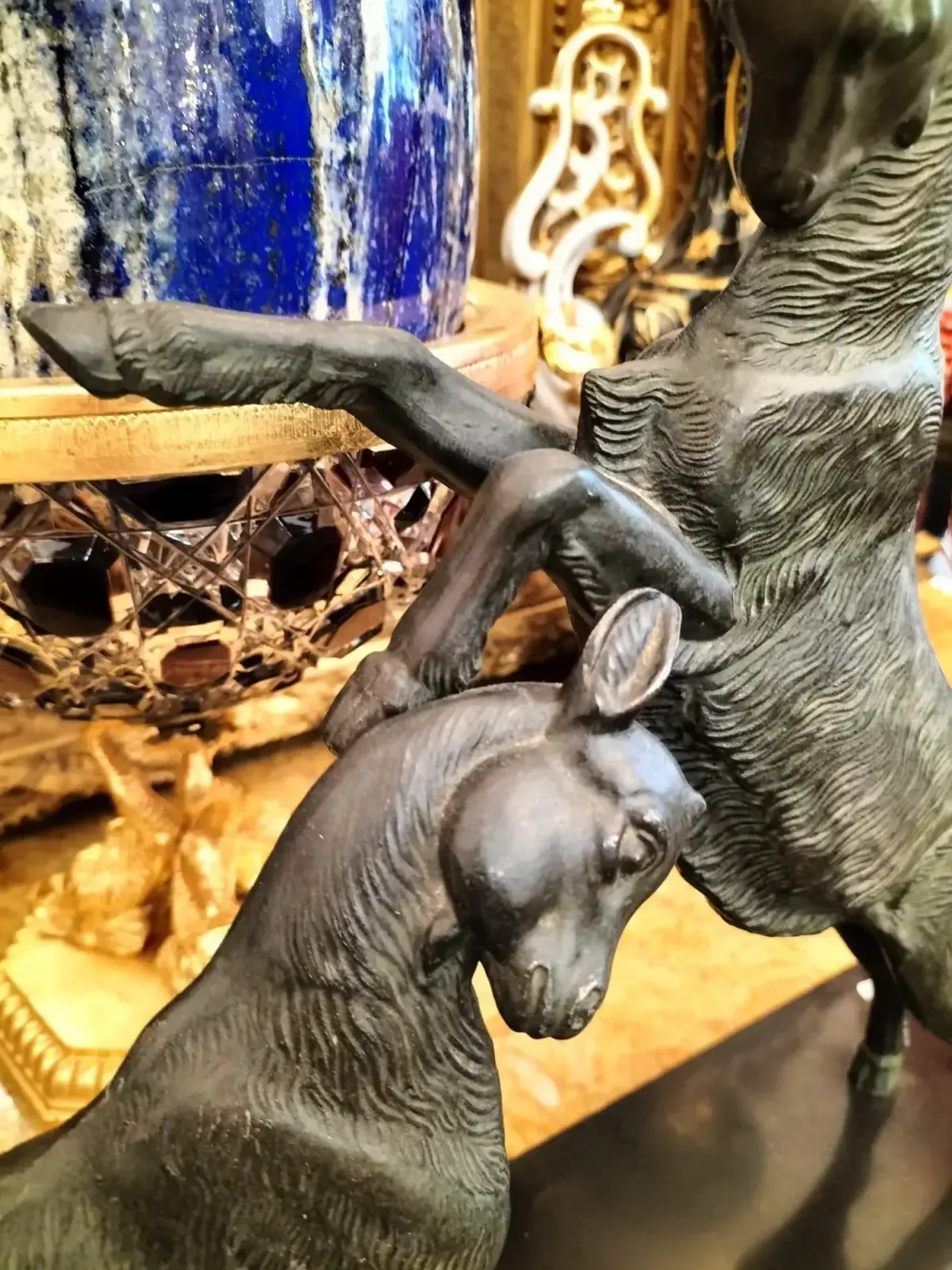 Dynamic Animal Sculpture Of Goats In Bronze, 20th Century photo vinterior