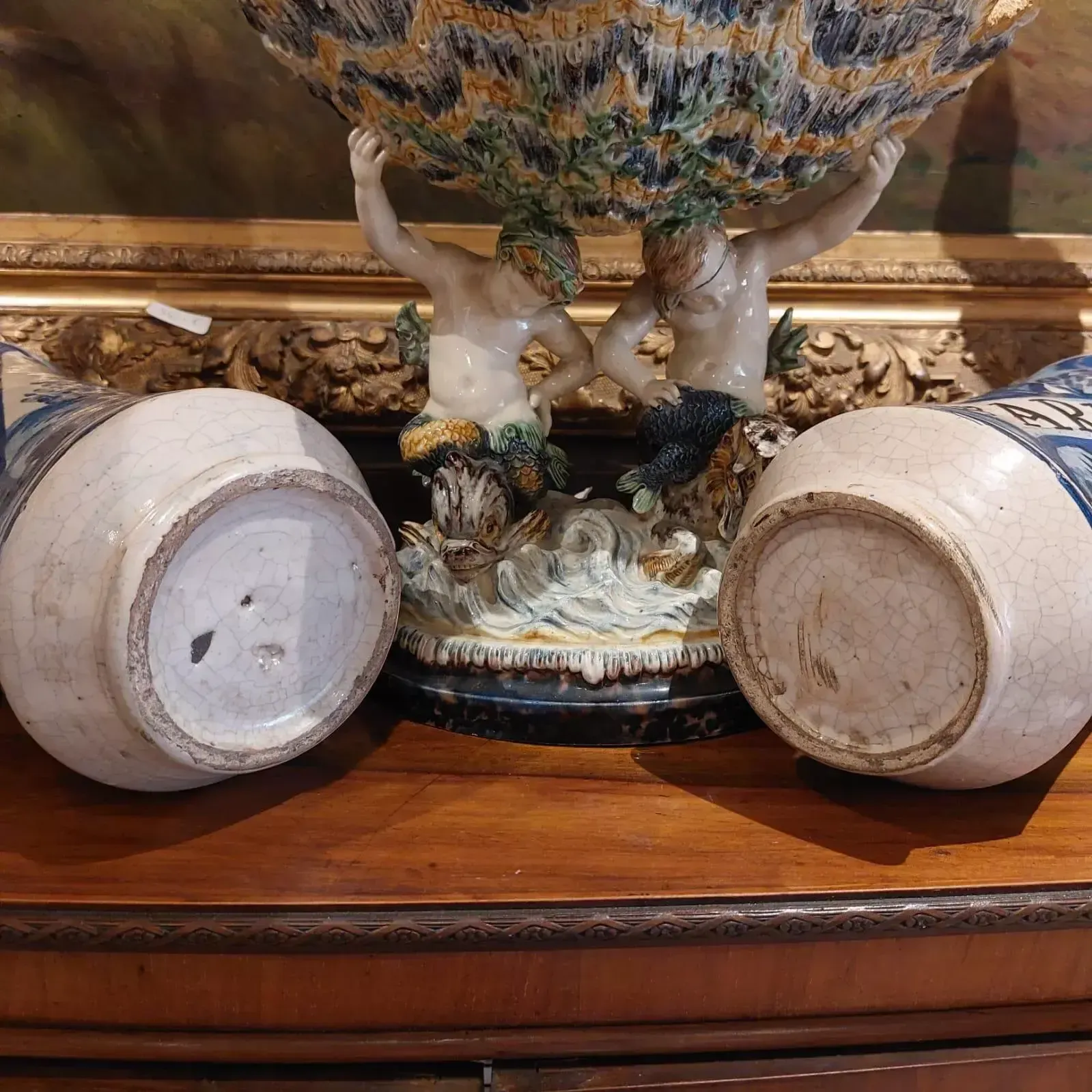 Pair Of 18th Century Albarello Drug Jars In Maiolica photo furniture