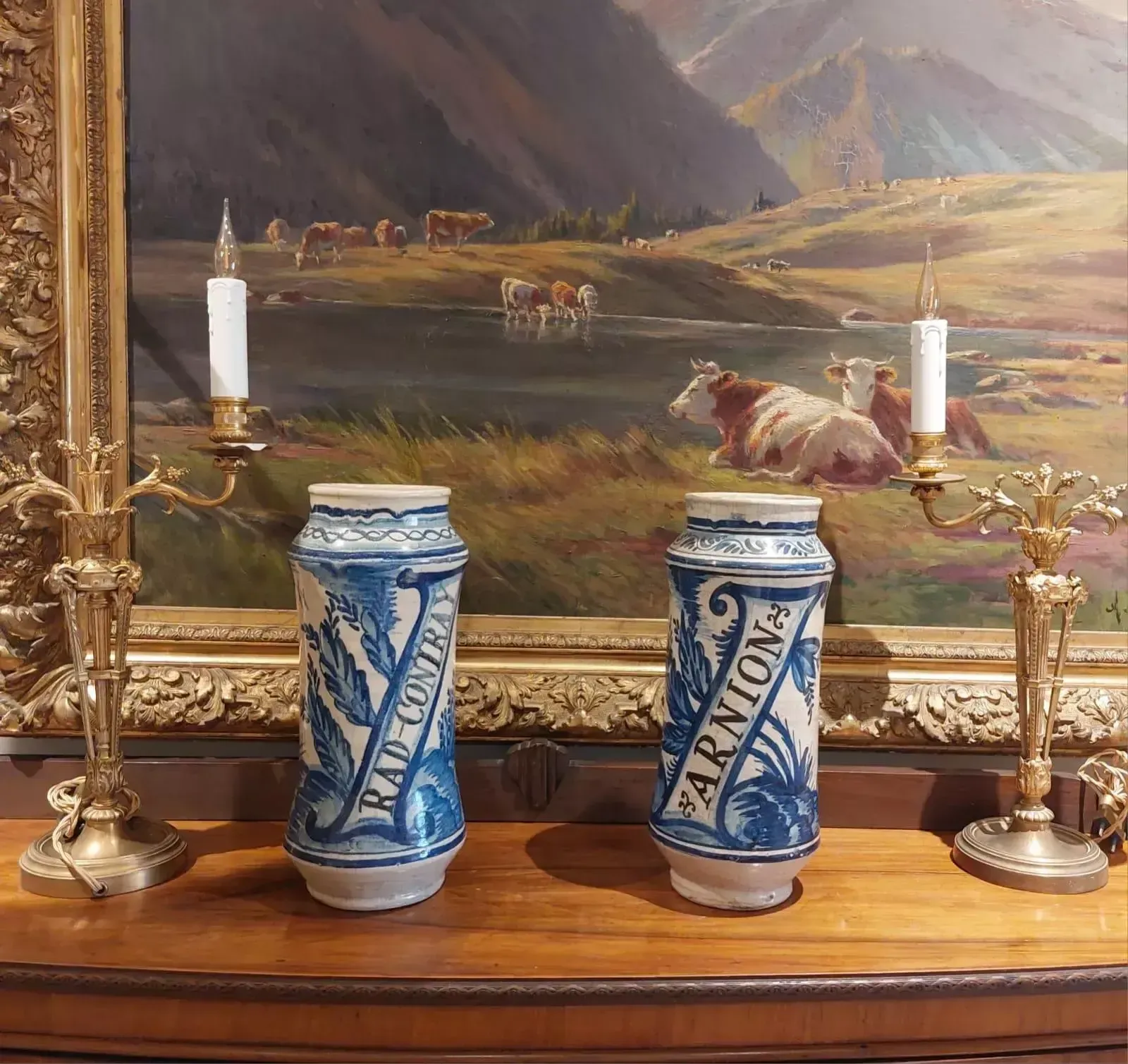 Pair Of 18th Century Albarello Drug Jars In Maiolica photo Home Decor